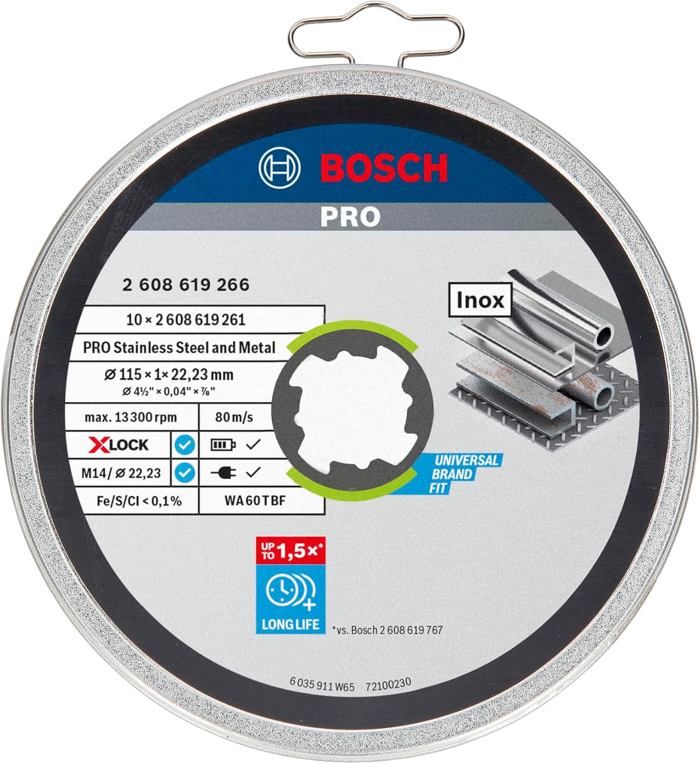 Thumbnail 1 de Bosch Professional 2608619266 10-Pack Standard straight cutting discs for Inox (115 mm, X-LOCK compatible)