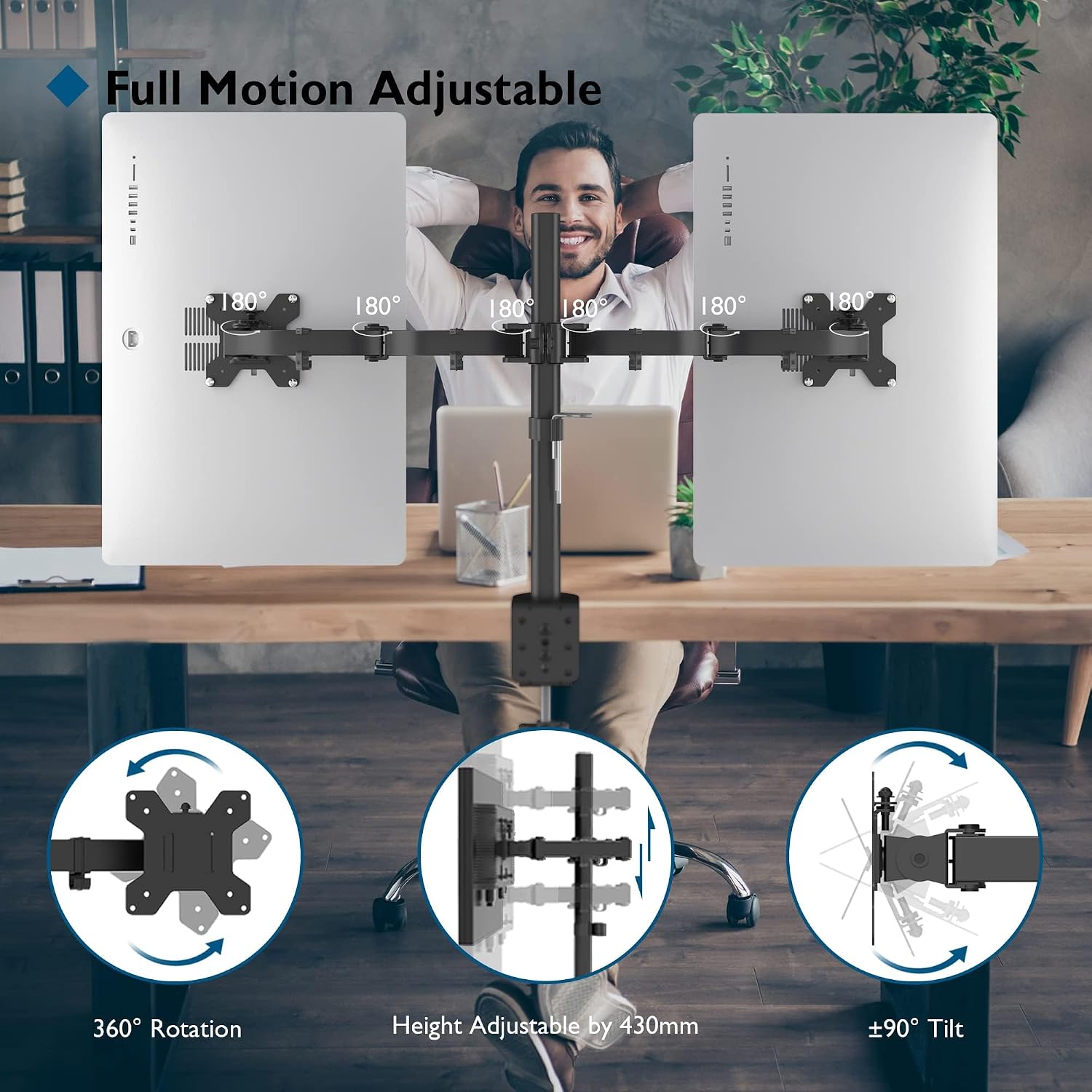 Thumbnail 1 de BONTEC dubbele monitorarm voor 13-27 inch, verstelbaar en met VESA 75/100 mm