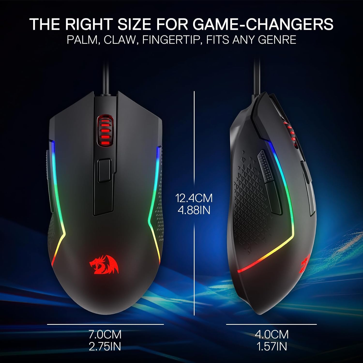 Detalle de Redragon M616 RGB Gaming Mouse: 10000 DPI wired performer with six programmable buttons