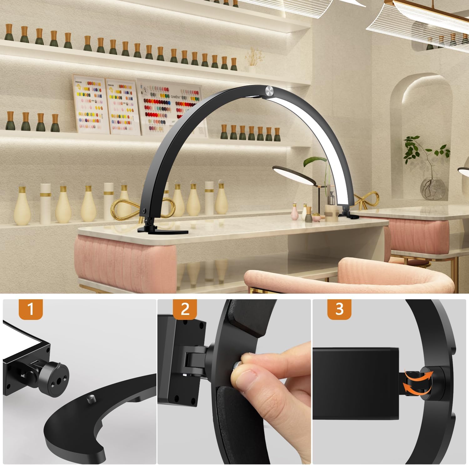 Thumbnail 6 de yAyusi Mezza Luna Lampada per Unghie da Tavolo con Supporto, 74 cm e Controller con Telecomando