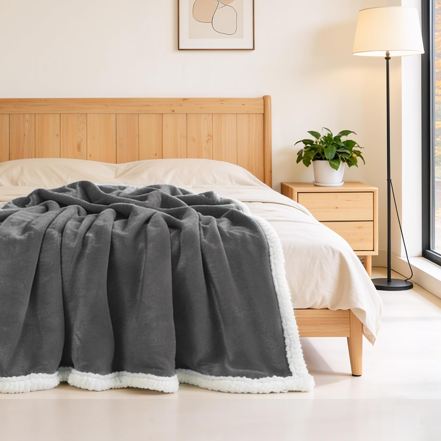 Detalle de BEAUTEX Sherpa blanket Throw Blanket, 50" x 60", Flannel and Sherpa