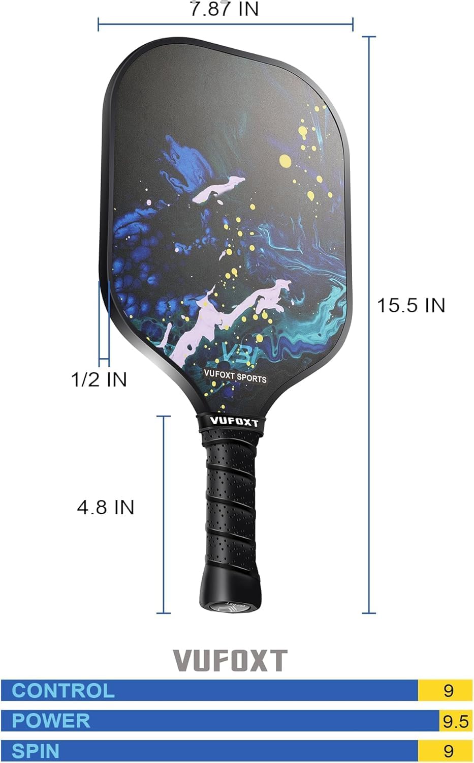 Thumbnail 6 de Pickleball Paddles Set (2/4) with USAPA-Approved Carbon Fiber Surface and Honeycomb Core (Blue)