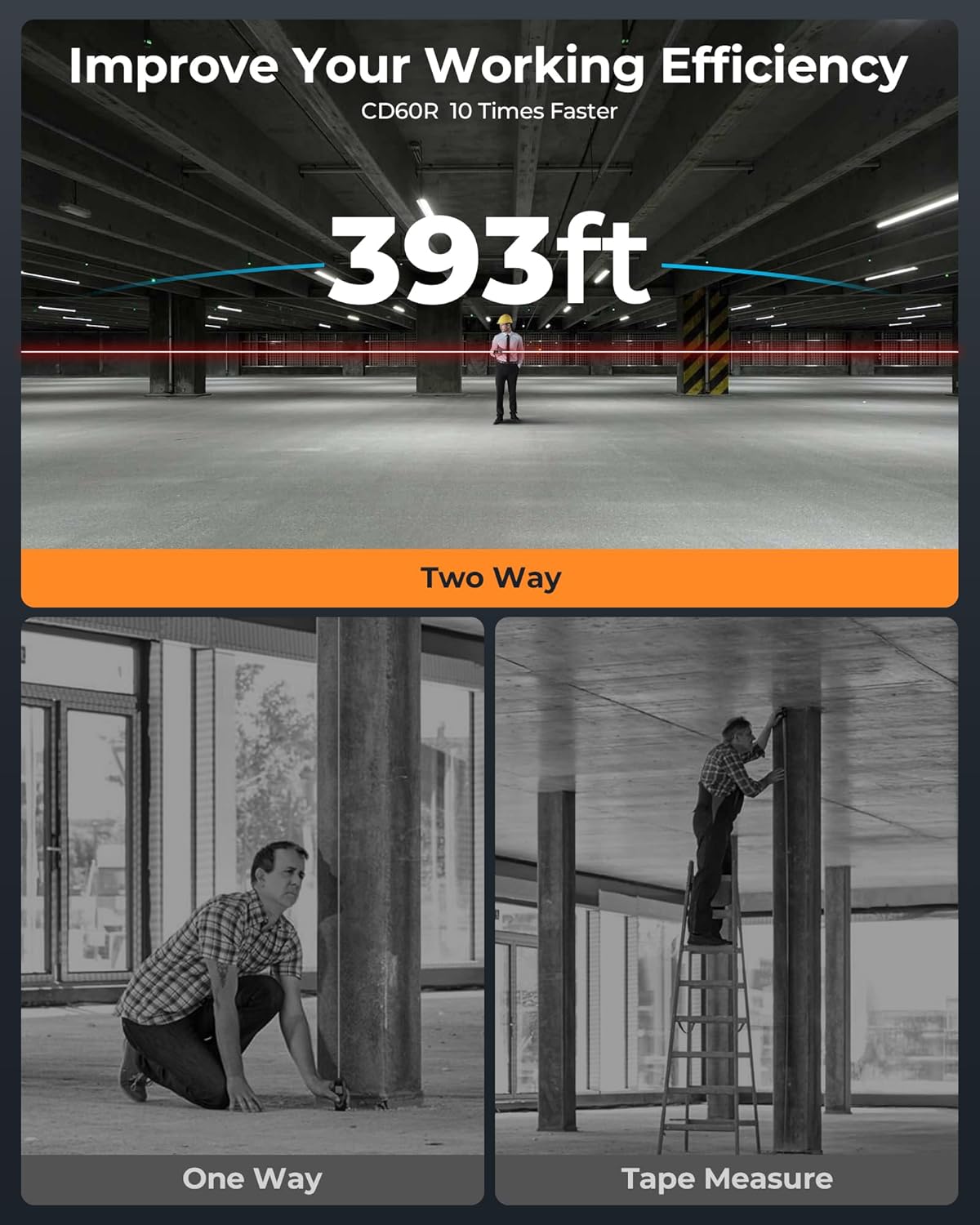 Thumbnail 1 de CIGMAN Dual-Laser Measure 120m (393ft) with LCD, ±2mm accuracy and Type-C rechargeable battery