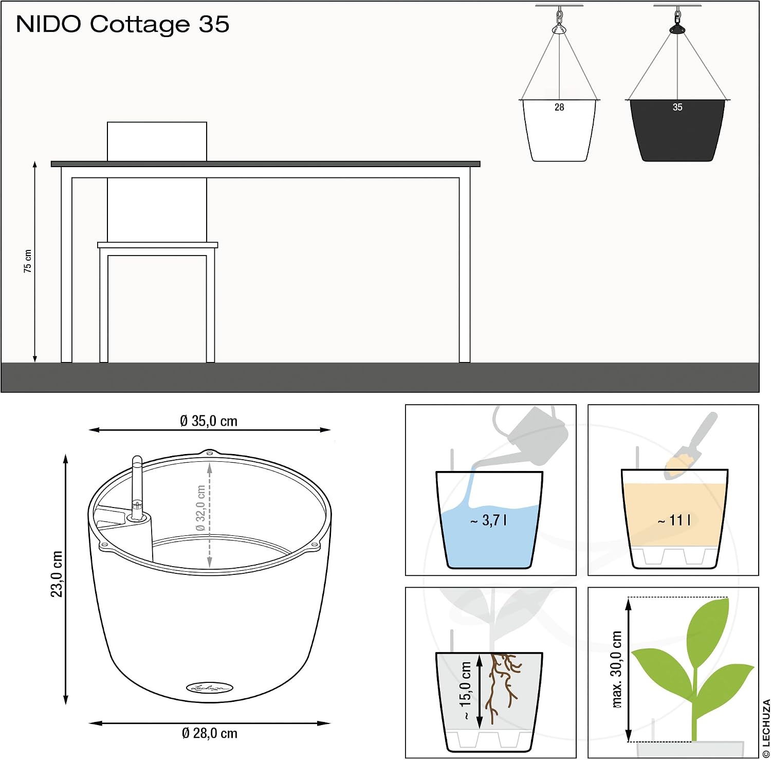 Detalle 2 de LECHUZA NIDO Cottage 35 weiß 15290