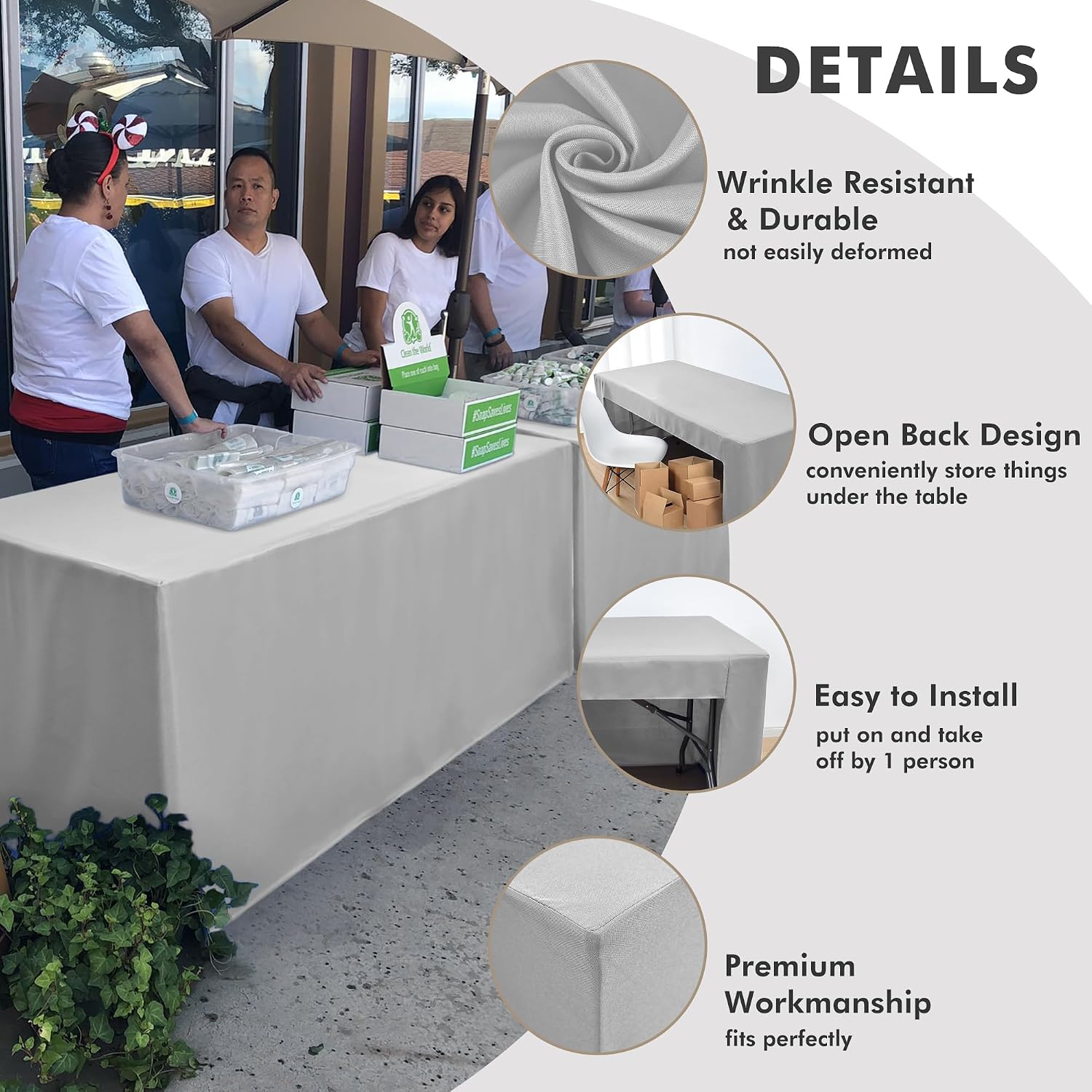 Thumbnail 2 de Nasitos 2 Pack Silver 6ft Fitted Tablecloth with Open Back Design