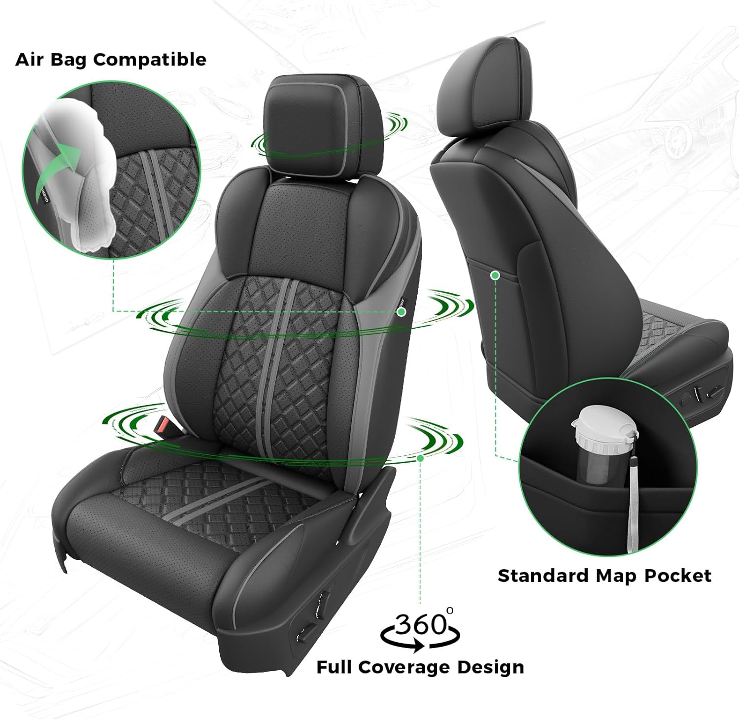 Detalle de RIDEPOSH Custom Seat Covers for Tacoma 4th Gen Double Cab (2024–2026) with Console Covers – Embossed Faux Leather, Black/Grey