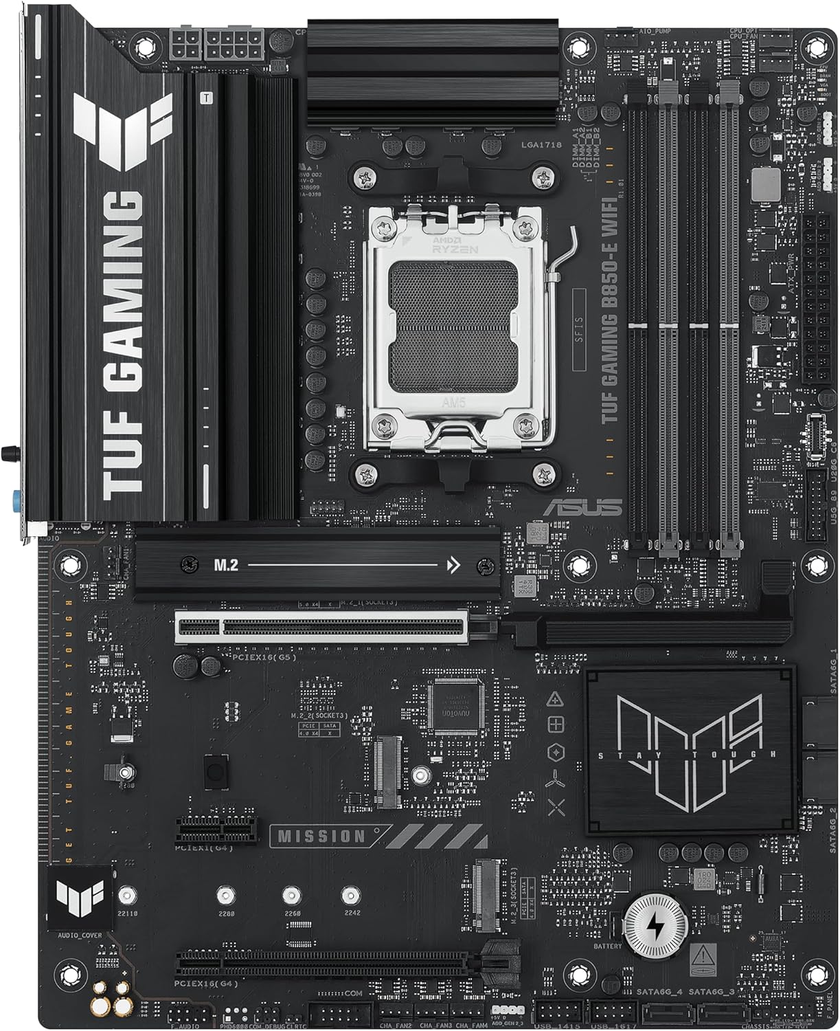 Detalle de ASUS TUF Gaming B850-E Mainboard für AMD AM5 (Sockel AM5, Ryzen 9000) mit WiFi 6E, PCIe 5.0 und M.2
