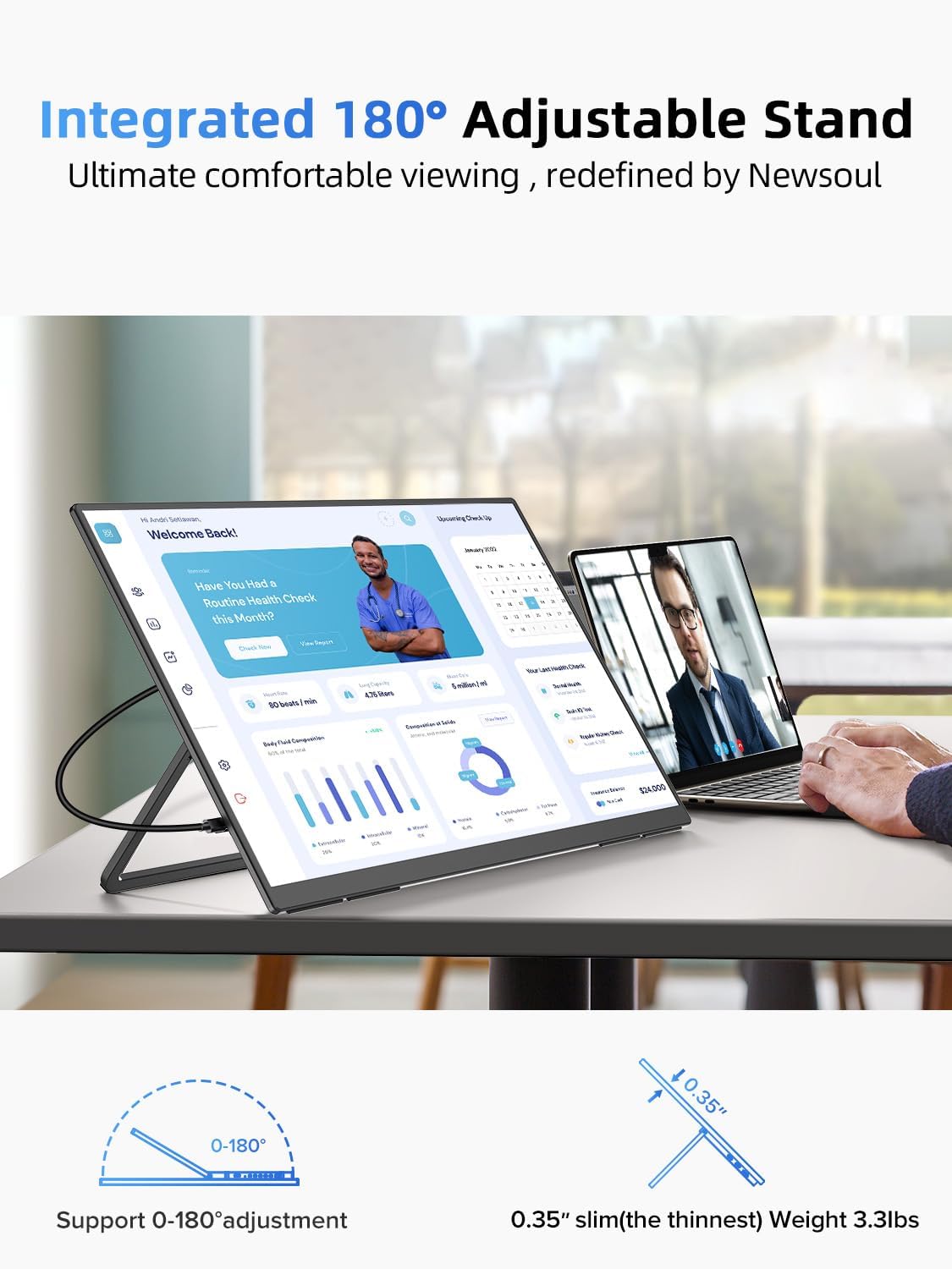 Thumbnail 5 de Newsoul 21.5-inch Portable Monitor (100Hz) with QLED Color, Built-in Stand, USB-C/HDMI, VESA Support