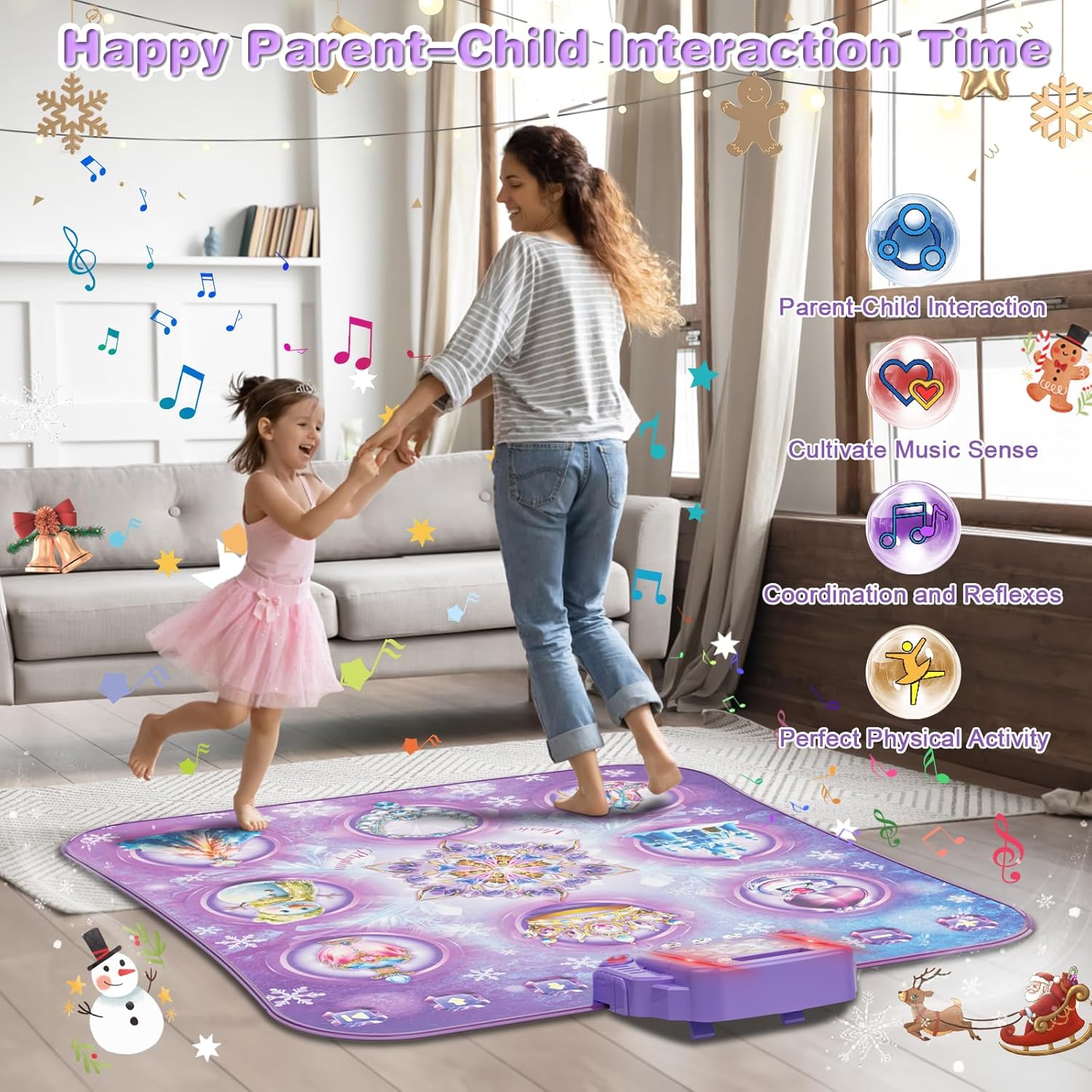 Detalle de Surelect Frozen Dance Mat for Kids (Purple) – 8-Button Princess Dance Pad with Bluetooth