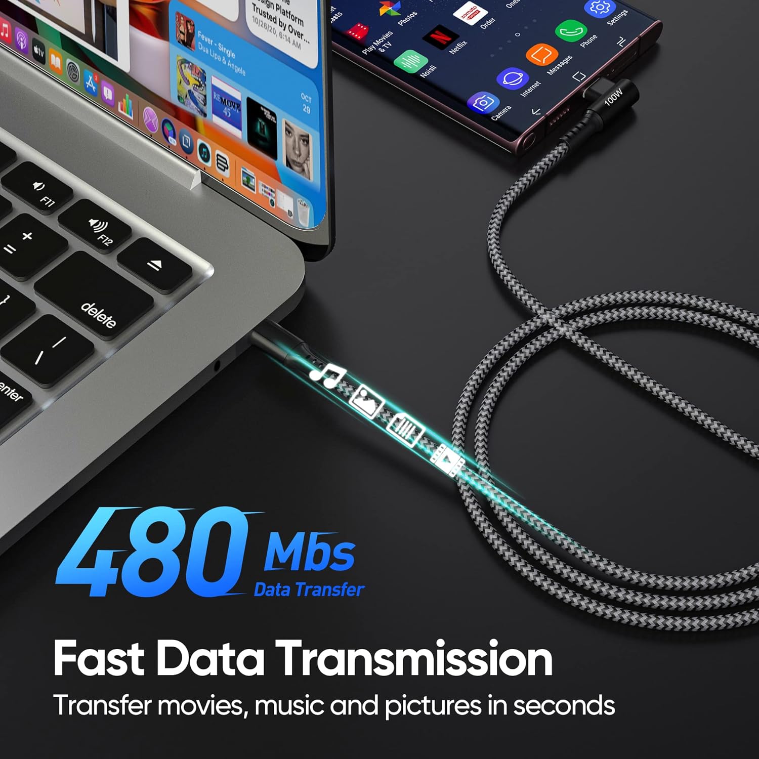 Thumbnail 4 de KAIMENGLONG 45W USB C Schnellladegerät mit 2 m Nylon-Kabel (90°) – kompakt, sicher, ideal für Samsung Galaxy Serie