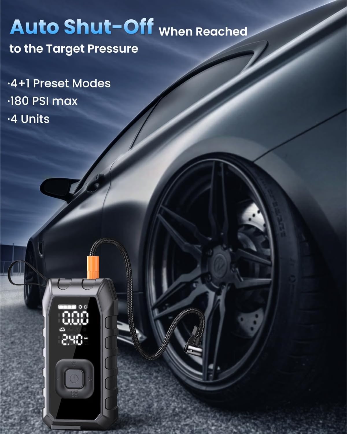 Detalle de Thmomex Portable Air Compressor Tire Inflator, 20000mAh, 180 PSI, Dual-Cylinder