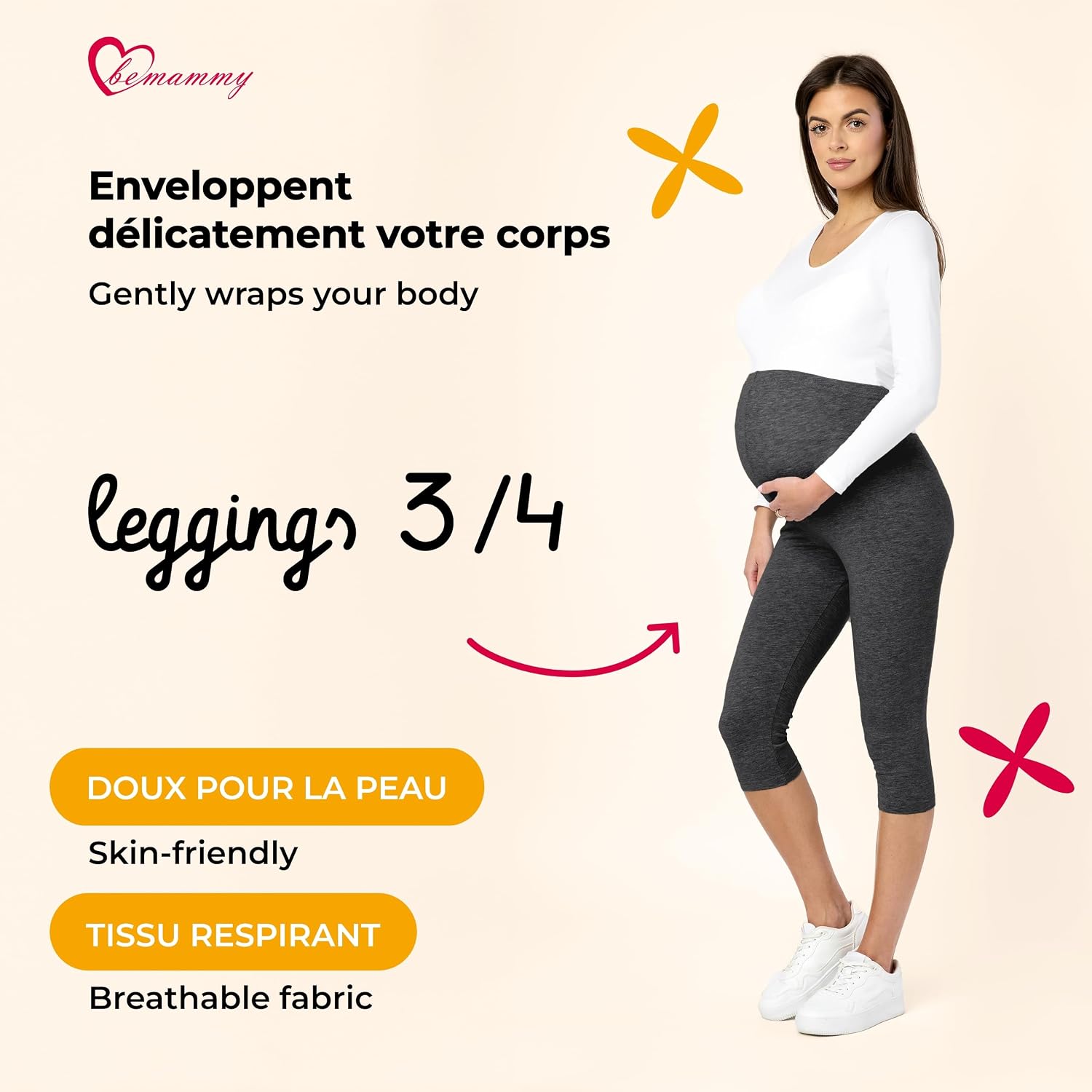 Detalle 2 de Be Mammy Leggings de maternité en coton 3/4 confortables et opaques