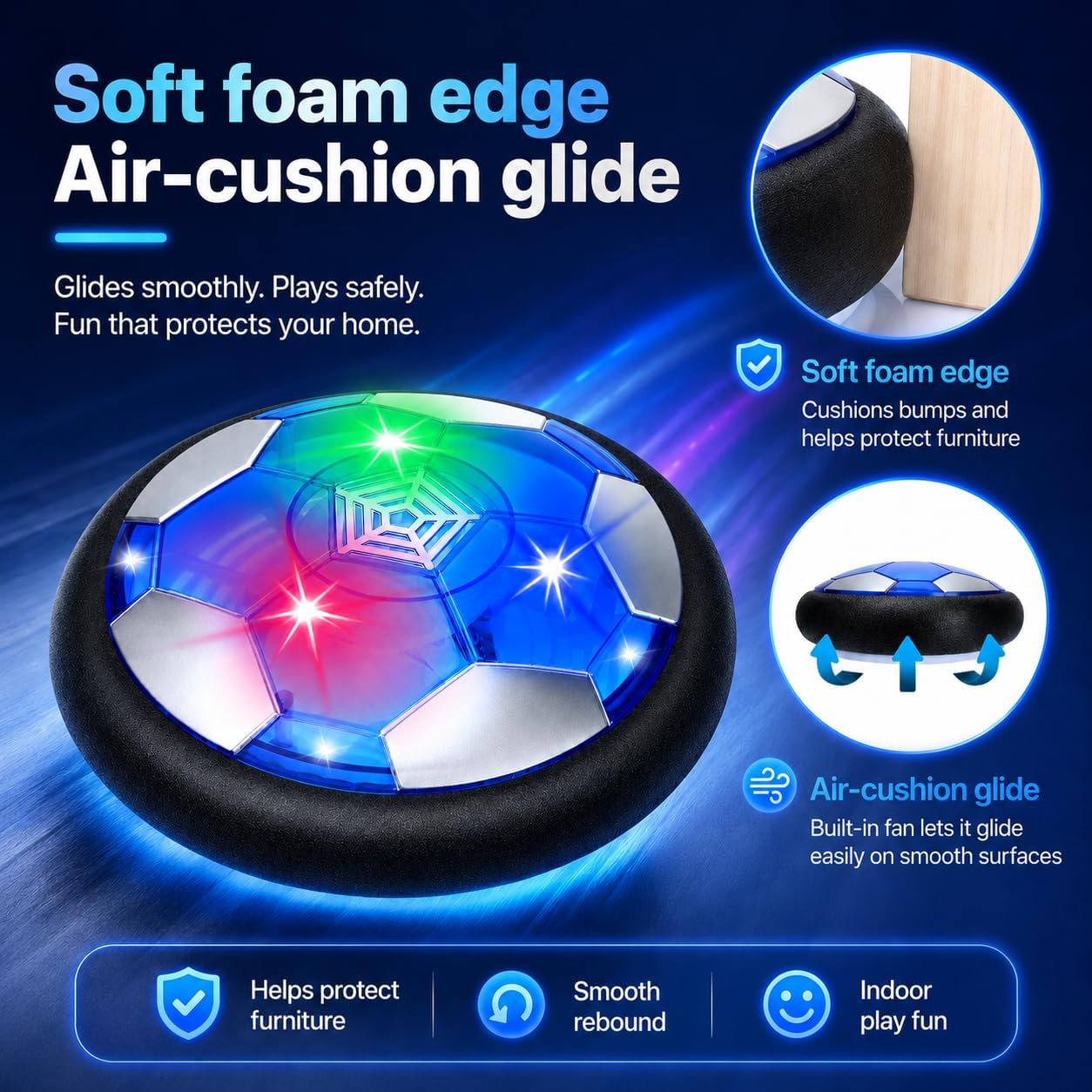 Thumbnail 3 de TODARRUN Kids Toys Hover Soccer Ball with Colourful LED Lights and Soft Foam Bumper