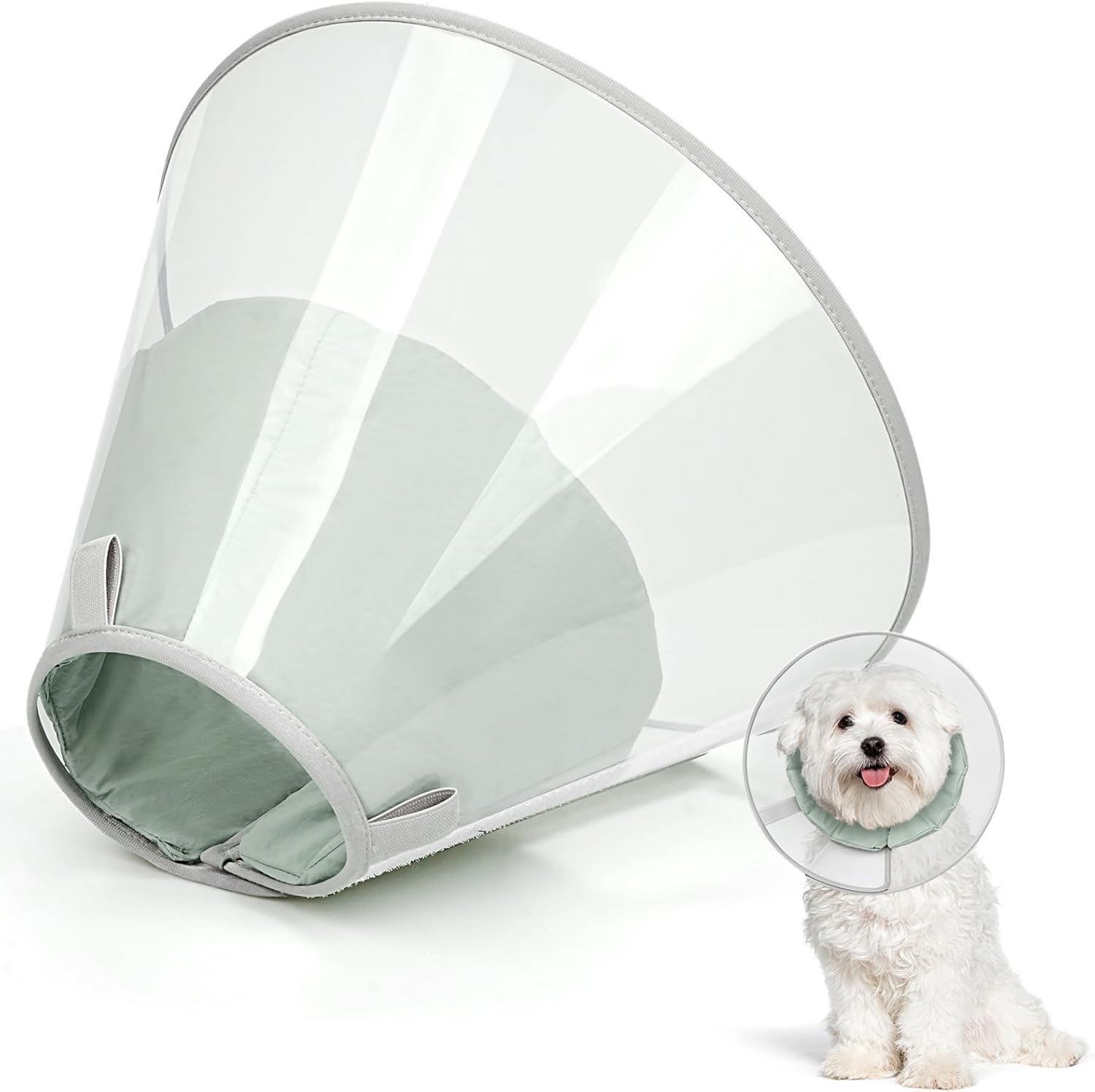 Detalle de Supet Soft Pad Clear Elizabeth Recovery Dog Cone Collar (Size M, Green) for Post-Surgery and Injury