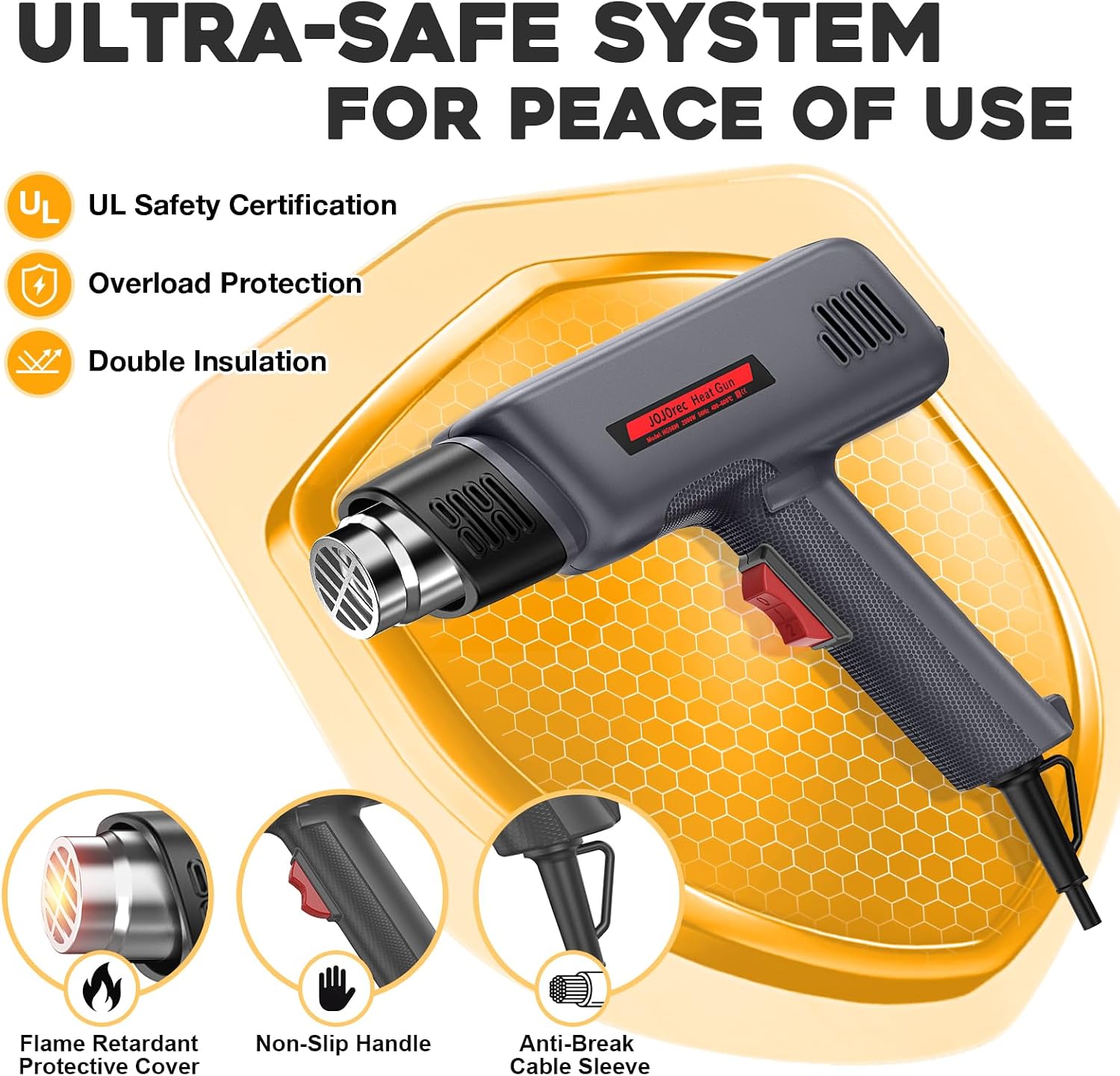 Detalle de JOJOrec 2000W Heat Gun with dual 400–600℃ modes and overload protection