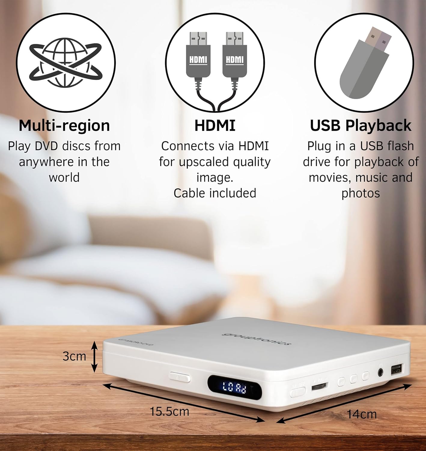 Thumbnail 4 de Grouptronics GT-MICRO-DVD: Small Mini Multi Region HDMI DVD Player