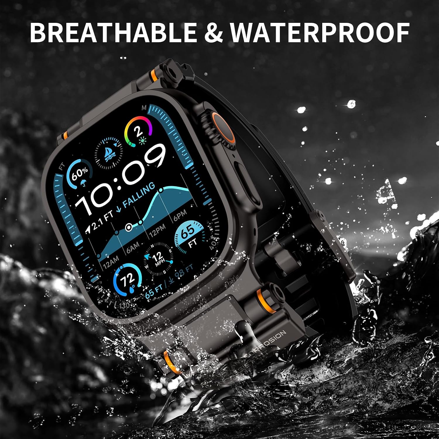 Detalle 1 de FOAMUNOC Apple Watch用ラギッドスポーツバンド 316Lステンレススチールコネクター・通気性液体シリコン