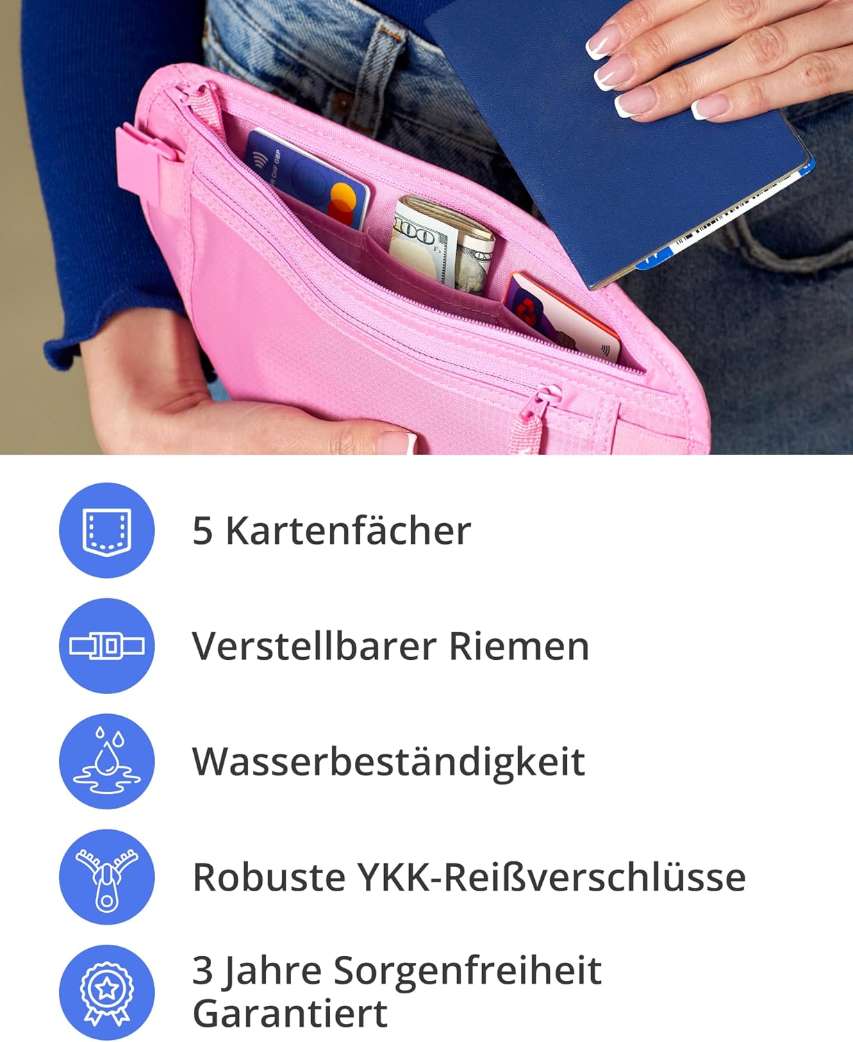 Thumbnail 4 de Vantamo Bauchtasche Damen/Herren ultraflach mit RFID-Schutz – Gürteltasche für Reisen, Laufen & Wandern, 2 Fächer