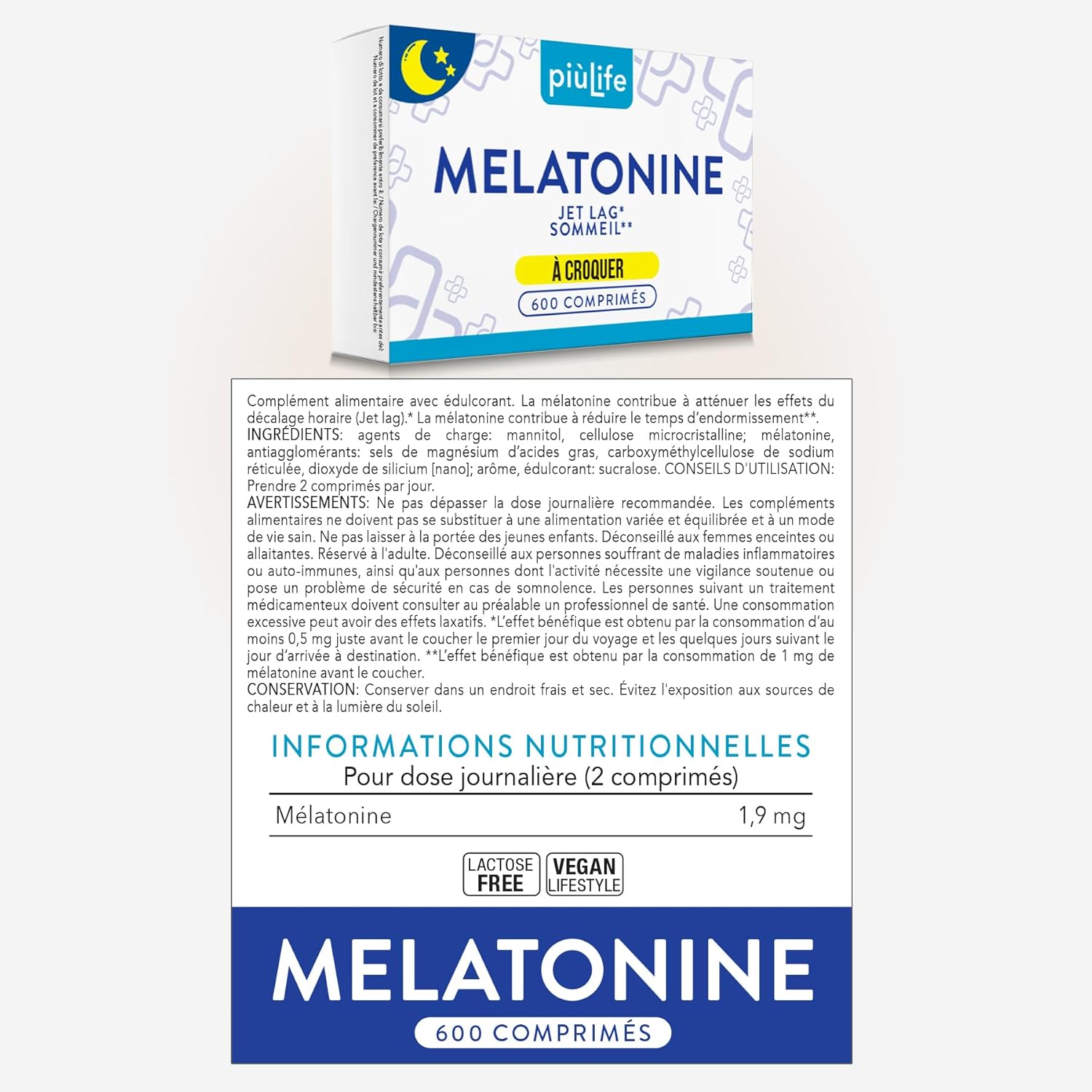Thumbnail 6 de PiùLife Melatonine 1,9 mg 600 comprimés 😴