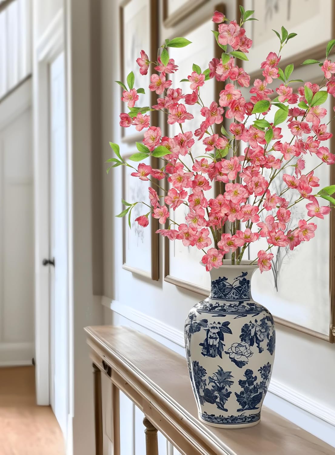 Thumbnail 4 de Oairse 3 Pink Cherry Blossom Branches (39.4in) silk-style artificial flowers for vase arrangements