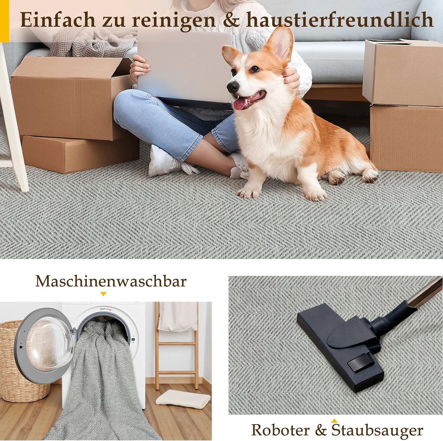 Detalle 2 de PureCozy Outdoor Teppich 200x300 cm – Jute-Look, wetterfest, rutschfest und waschbar