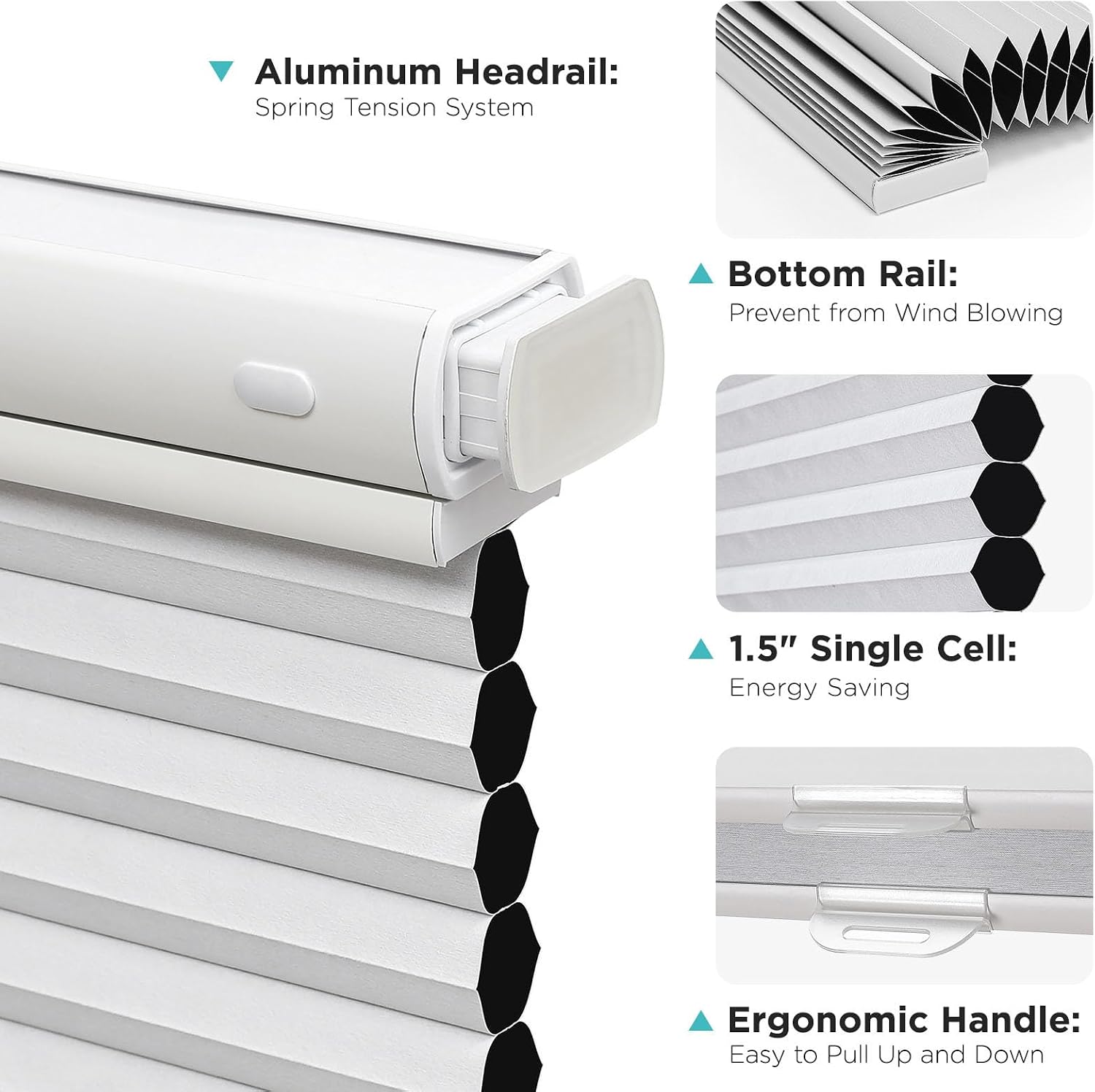 Thumbnail 6 de Joydeco No Tools No Drill Cordless Top-Down Bottom-Up Cellular Blinds (White, 28" W x 64" H)