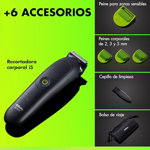 Thumbnail 6 de GilletteLabs i5 Body + Intimate: Recortadora corporal con 4 peines y funda (Negro/Verde)