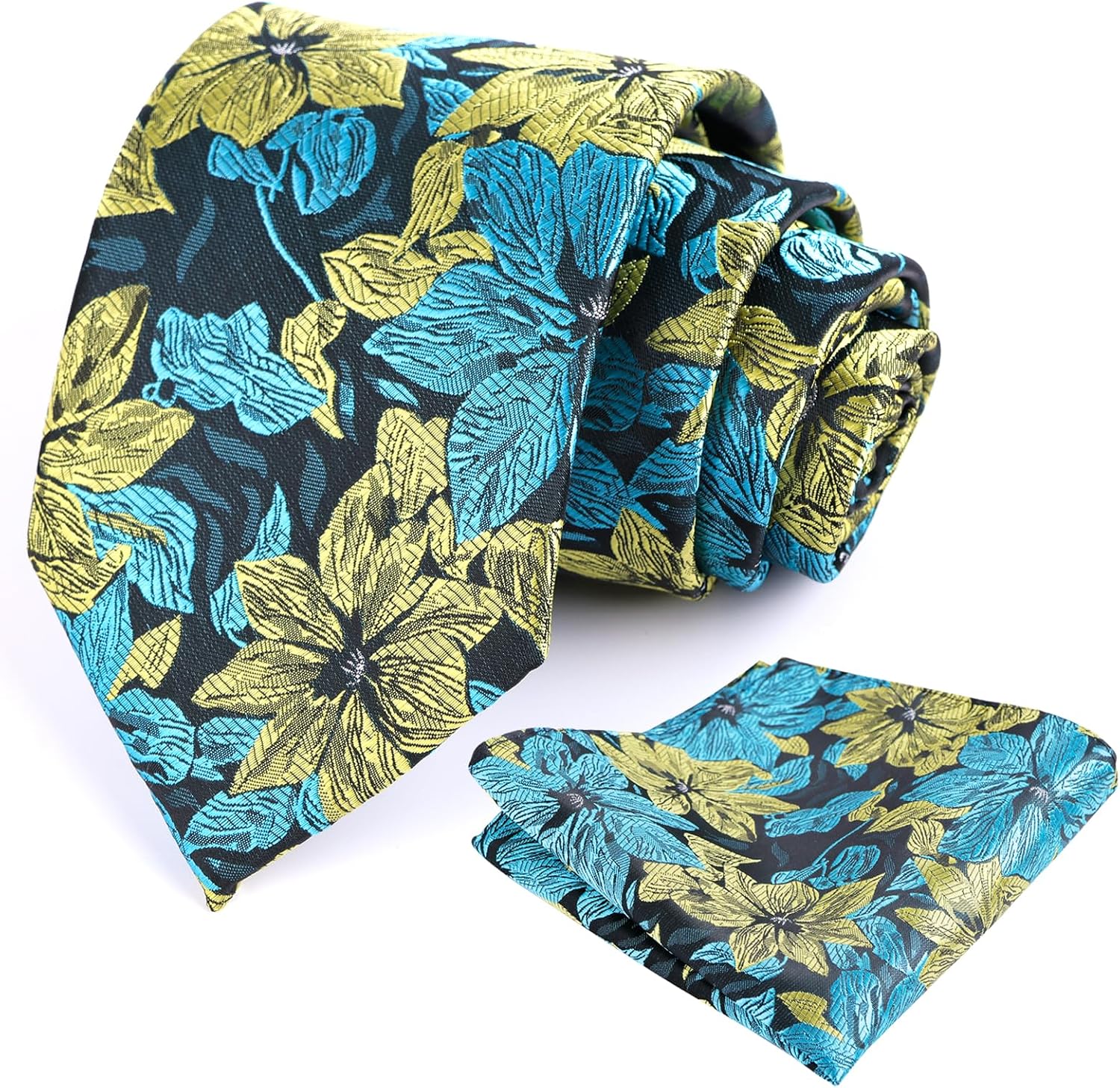 Alizeal Floral Silk-Feel Tie and Hanky Set for Weddings