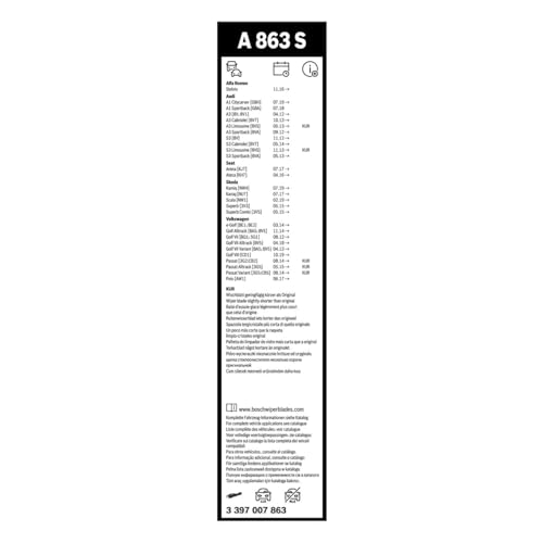 Detalle de Bosch Aerotwin A863S Tergicristalli Anteriori – Set da 2 (650 mm/450 mm) con Adattatore Preassemblato