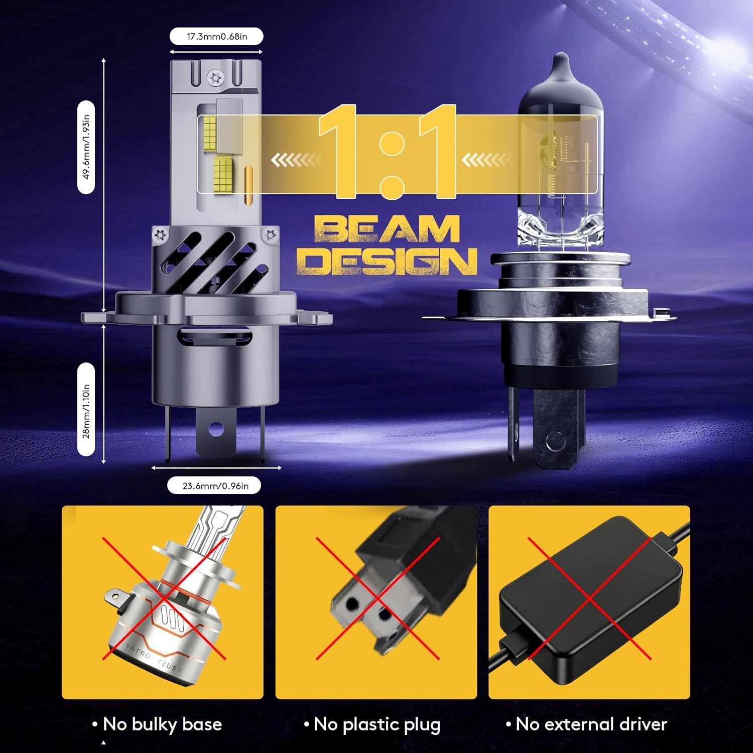 Thumbnail 6 de KOYOSO H4 LED 120W 30000LM 6000K – Kit 2 lampadine H4 Plug‑and‑Play, raffreddamento attivo, antiriflesso e IP68