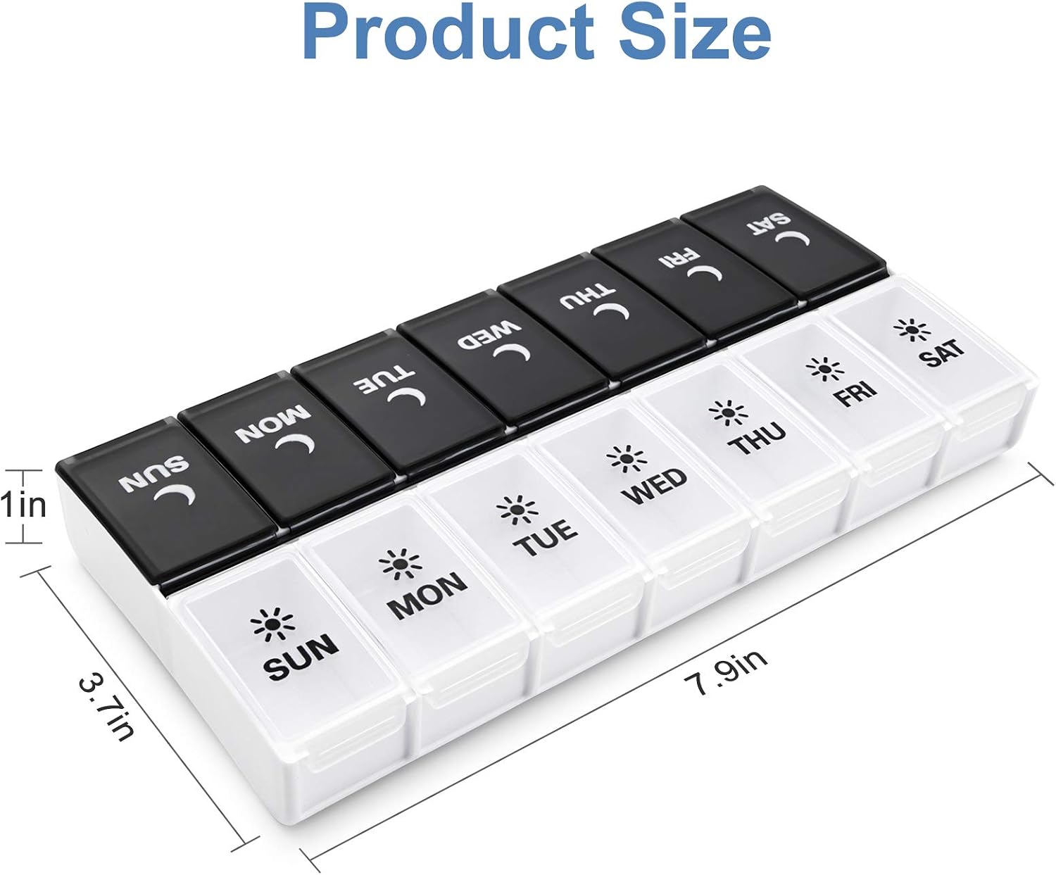 Detalle 2 de DANYING Large Pill Organizer, 7-Day AM/PM Case, Black and White