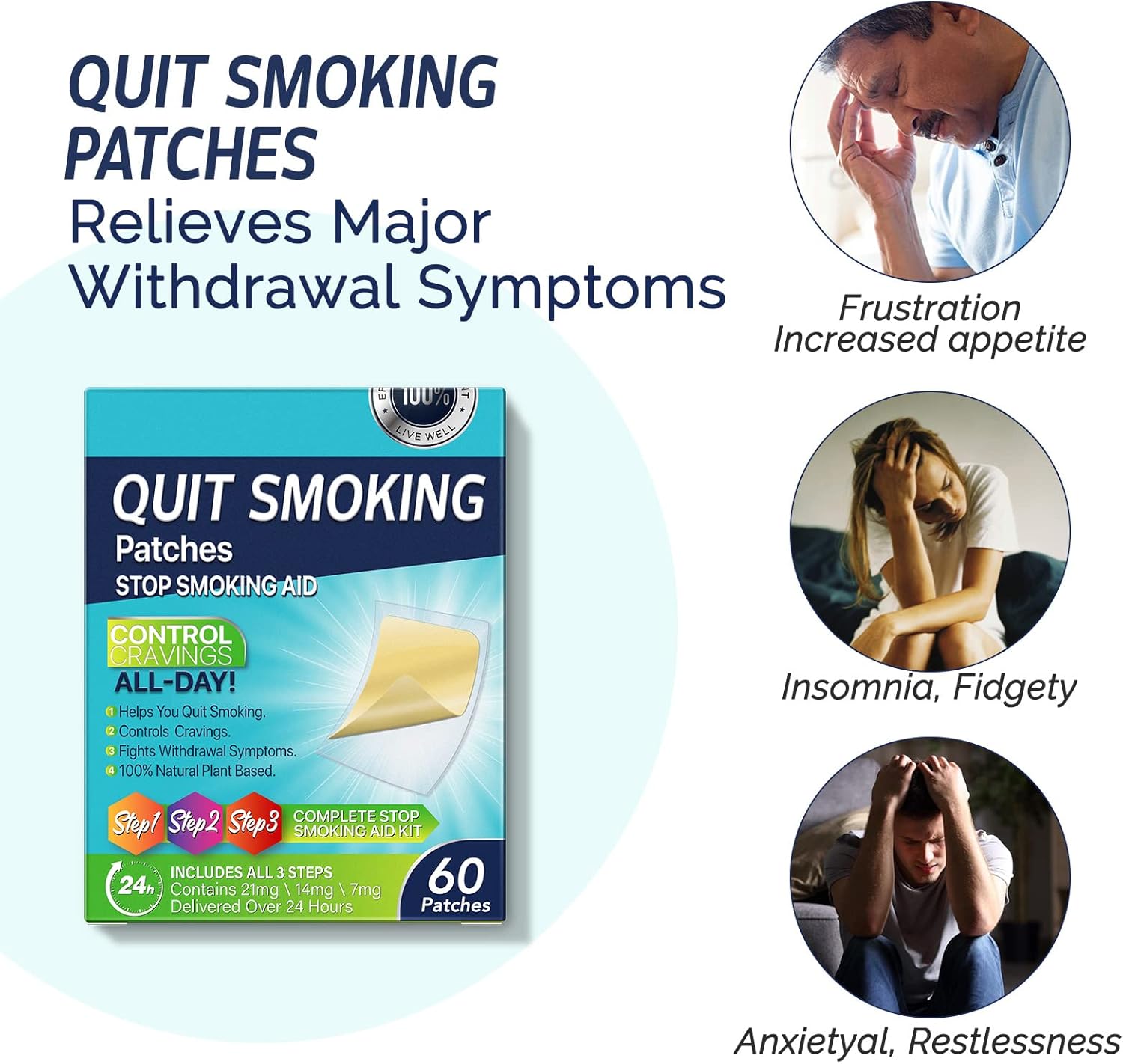 Detalle 1 de 60Pcs Quit Smoking Patches (Step 1–3) 2-Week Kit Quit Smoking Stickers