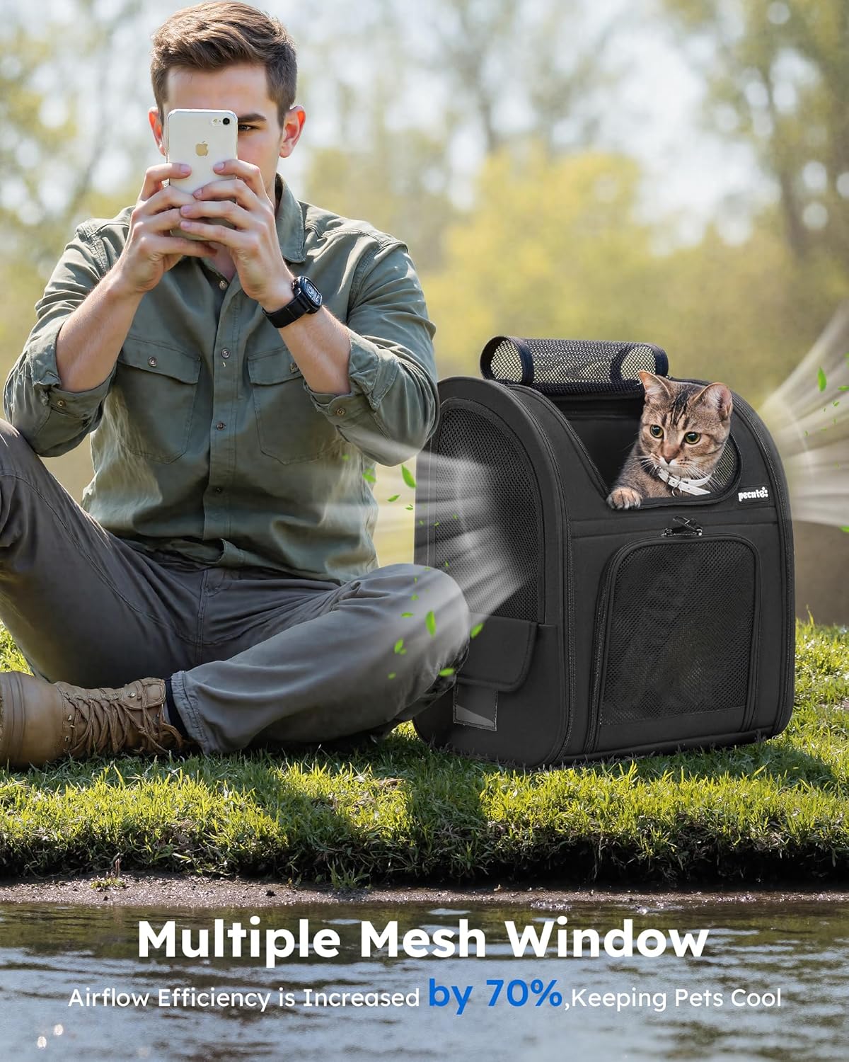 Thumbnail 6 de pecute Cat Carrier Dog Backpack (Portable Breathable) with Front Opening, Mesh Window and Pockets – Black