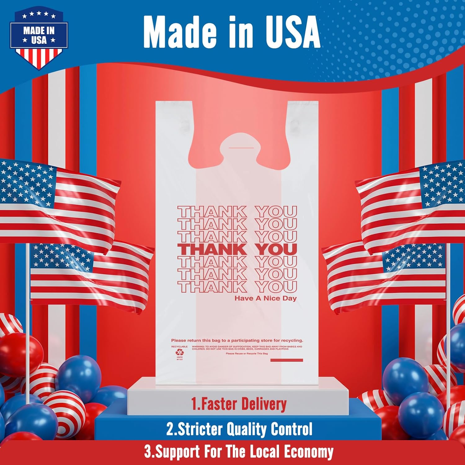 Thumbnail 6 de Fuxury 1000 Count Thank You Plastic Bags (11.5" x 6.5" x 21") — White T-Shirt, Grocery & Take-Out Bags