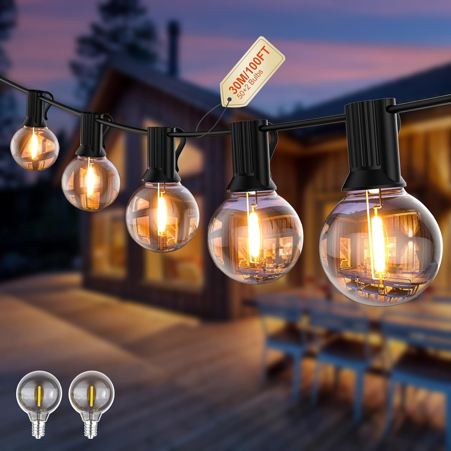 Detalle 2 de Pogestrand Luci Da Esterno G40 15M Festoon LED 24V con 25 Lampadine Infrangibili IP45