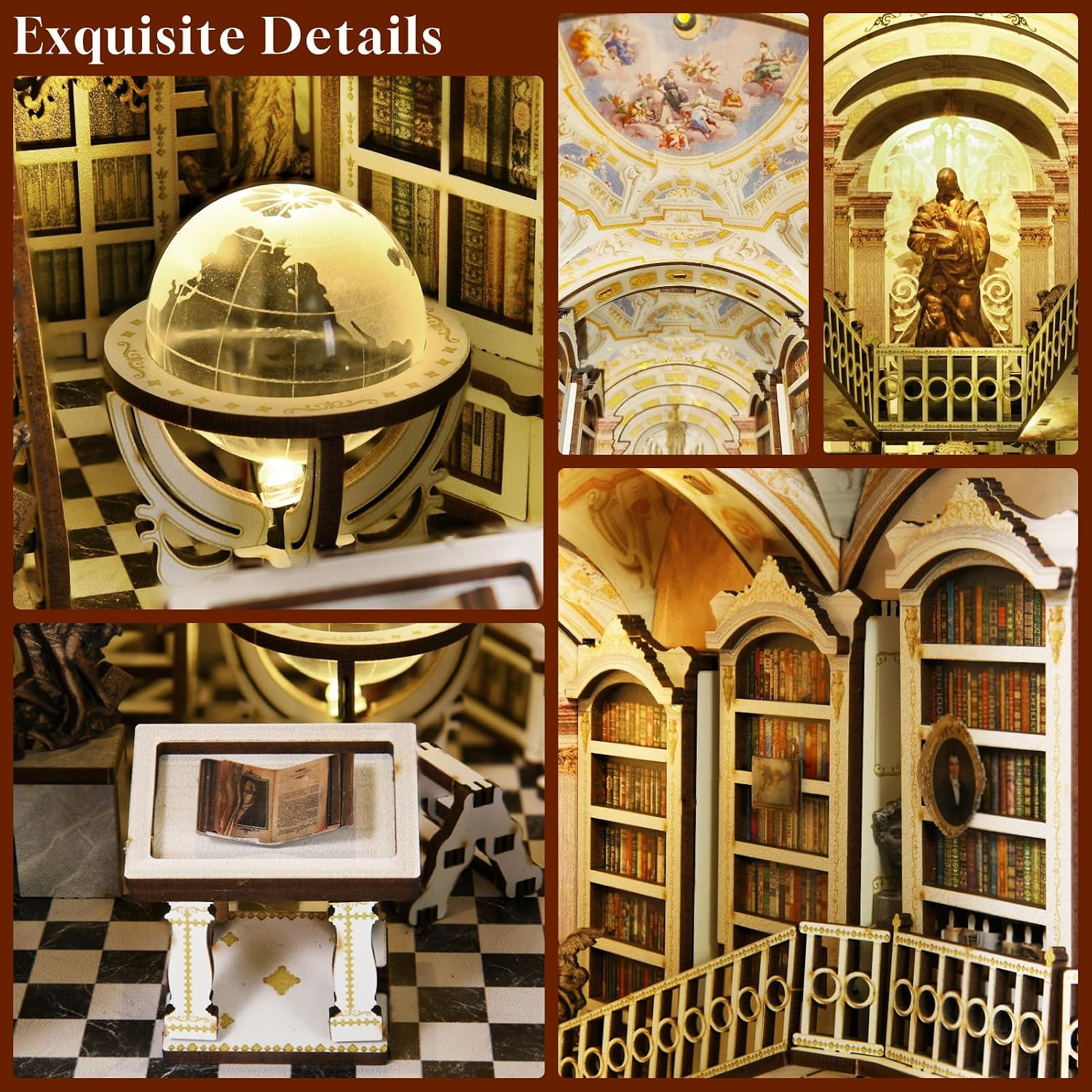 Detalle 2 de MiniCity Book Nook Kit: Kit fai da te in legno 3D per libreria in miniatura – Library of Gods