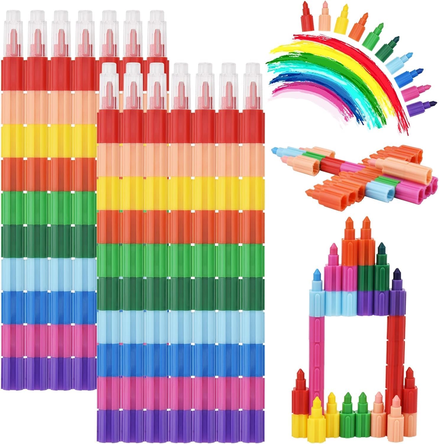 Detalle de DealKits 14 Stück stapelbare Wachsmalstifte – 10 Farben, ungiftig mit ABS-Gehäuse