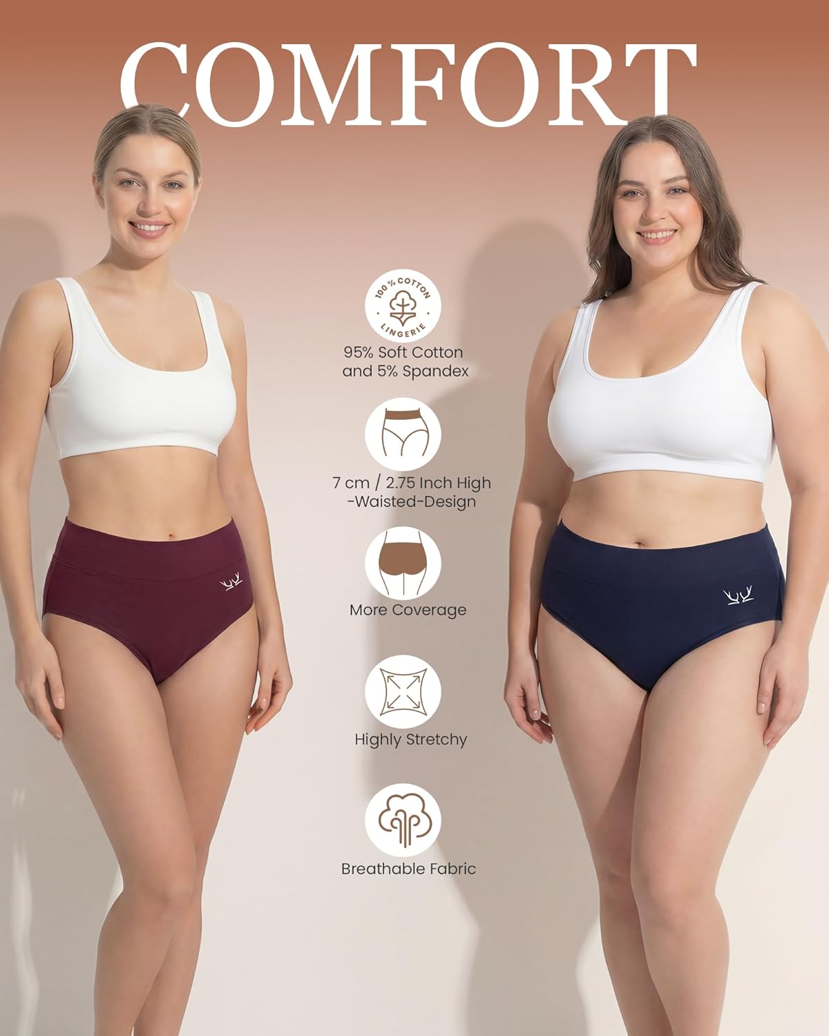 Detalle de TANSTC Women’s high-waist cotton knickers multipack of 5 with light tummy support