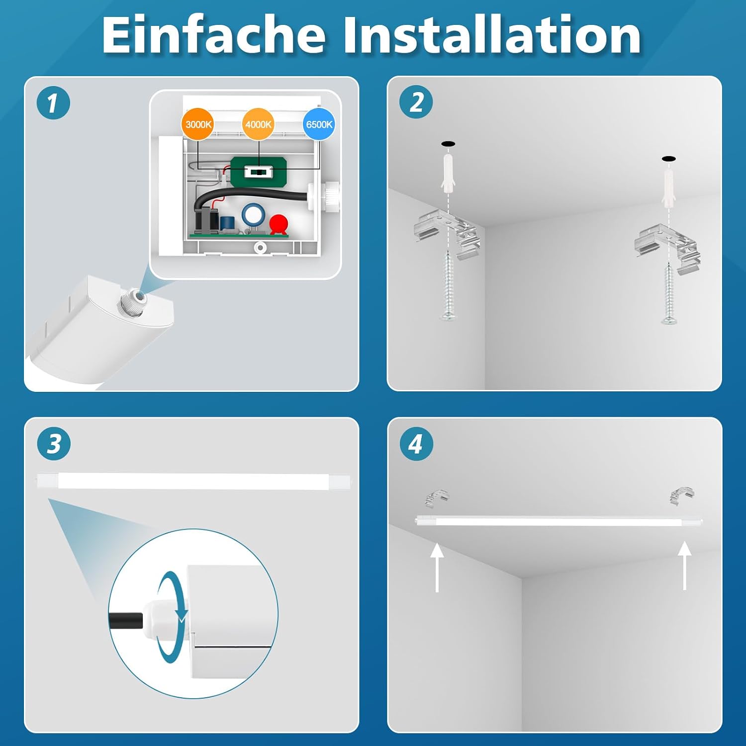 Detalle 2 de Fynokst LED Feuchtraumleuchte 150 cm – IP65, 48 W, 5400 lm, 3 Farbtemperaturen