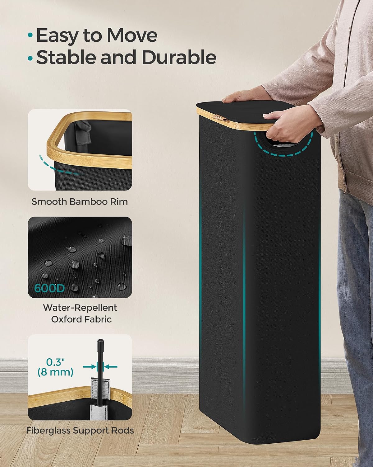 Thumbnail 6 de SONGMICS LCB506B01 65L slim laundry basket