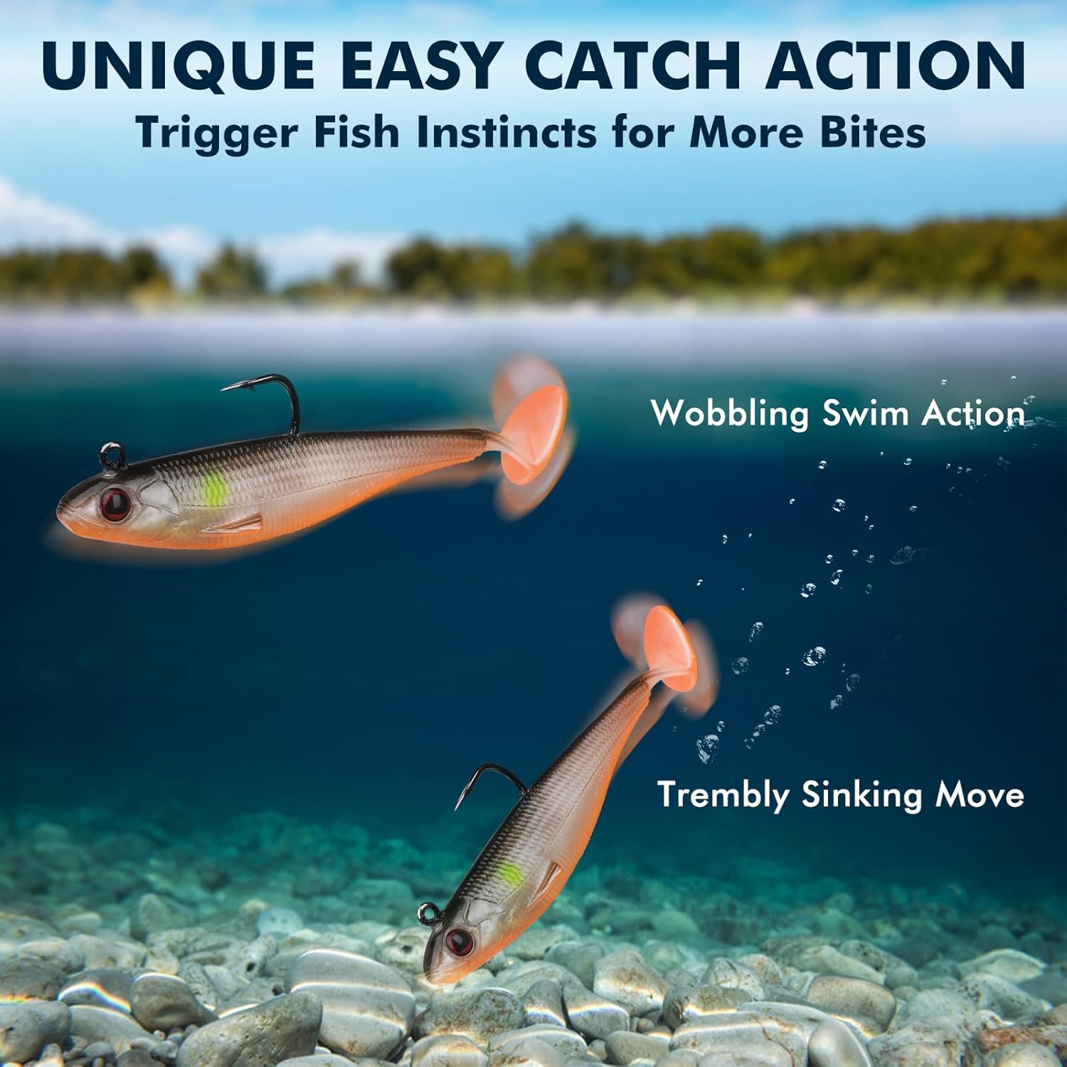 Thumbnail 1 de TRUSCEND Shadtale Soft Fishing Lures with BKK Hooks – Easy Catch Trembly Sinking & Vibrating Swim