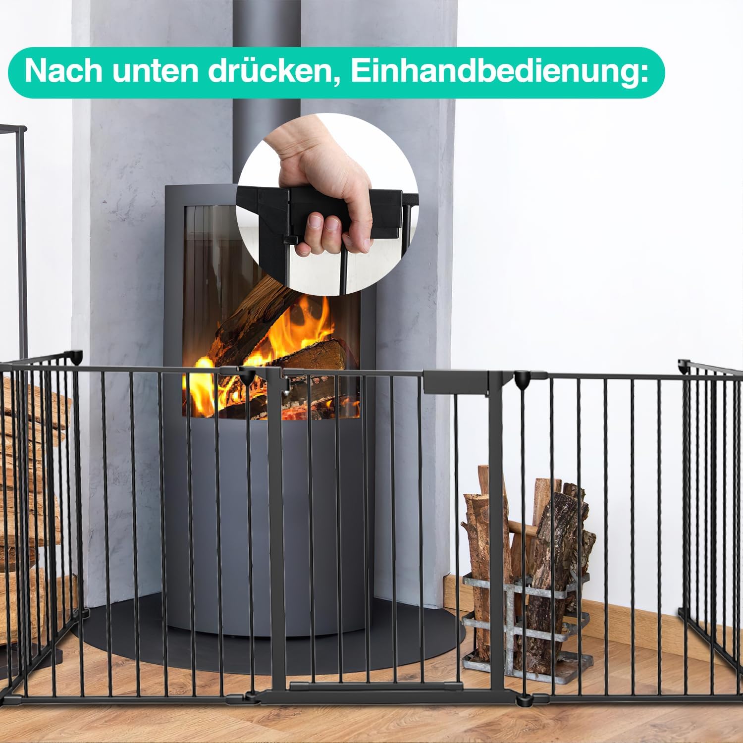 Thumbnail 3 de Ansobea Kaminschutzgitter mit Tür 310 cm – faltbares Kamingitter aus Metall, 5-teilig, Türschloss, für Kinder und Haustiere