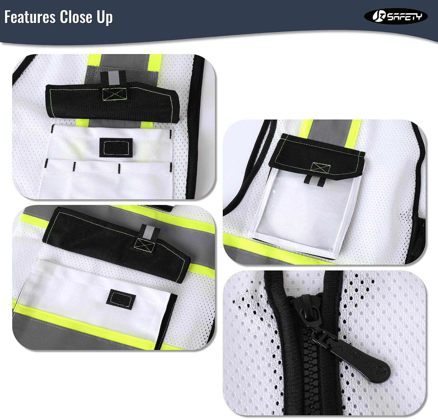 Detalle de JKSafety JK220 Reflective Safety Vest, White, Large Mesh with 4 Reflective Strips