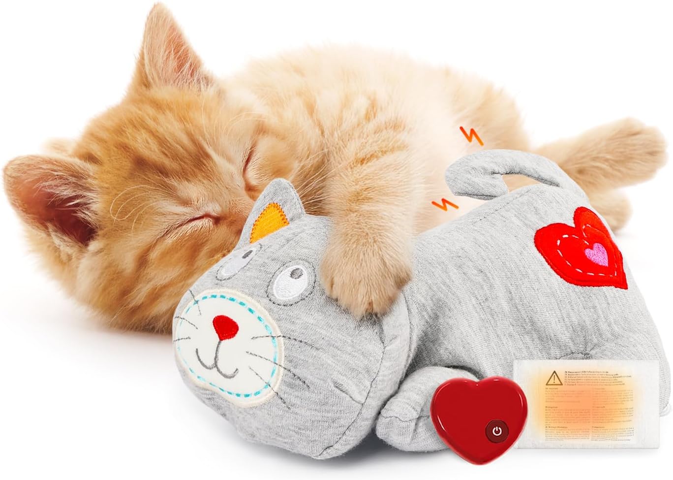 Detalle de All For Paws Heartbeat Cat Plush Toy (Grey Kitty with Heartbeat) – calming kitten companion
