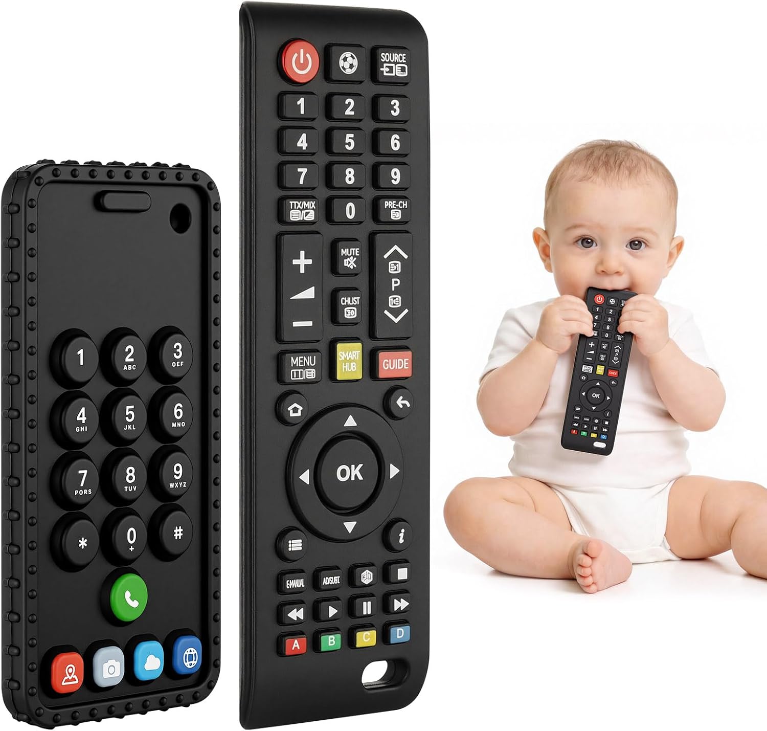 DiULi Dentizione Sollievo in Silicone Gioocattoli con Telecomando, per bambini 3–12 mesi (2 pezzi) – dentiera giocattolo sensoriale