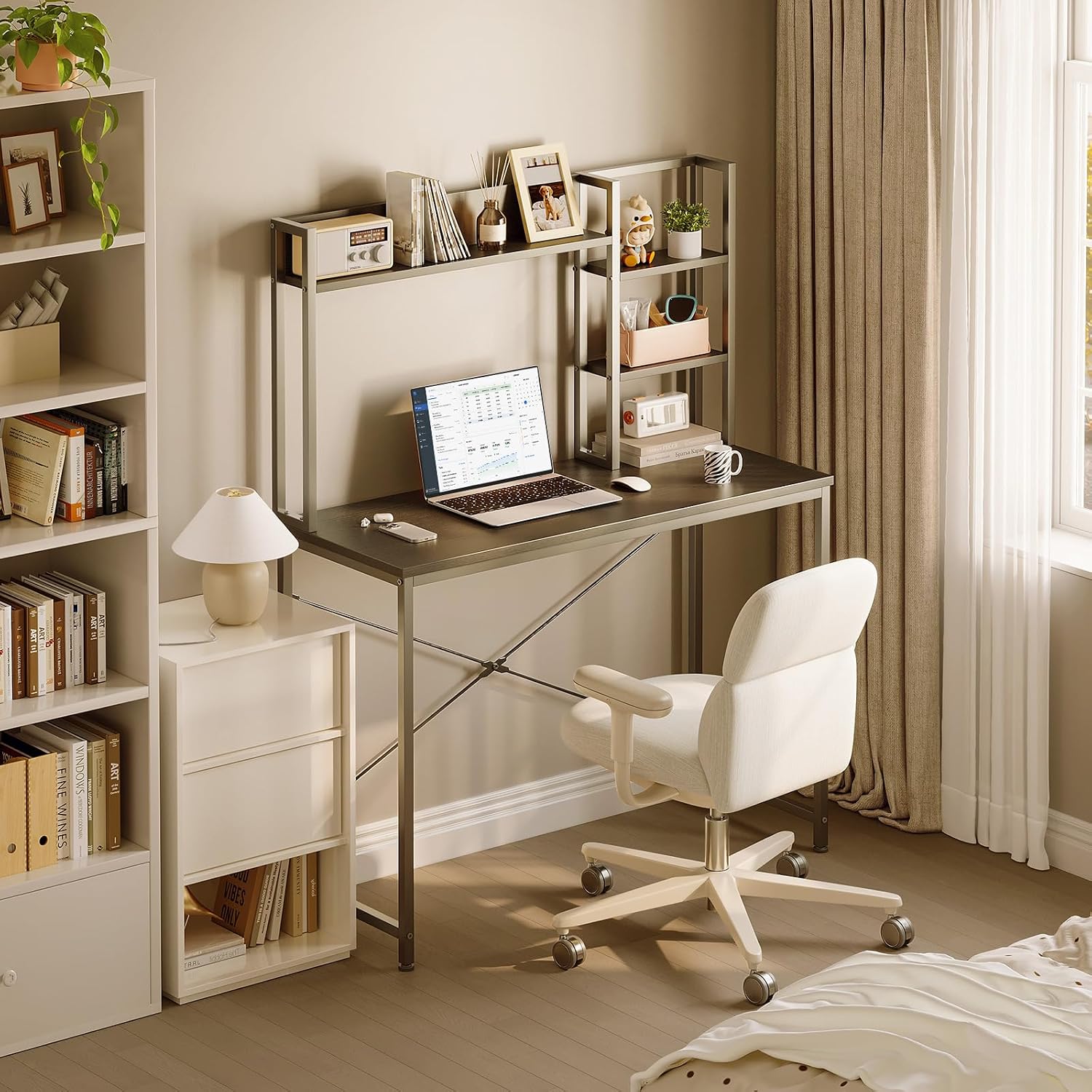Detalle 2 de Coleshome XDL-JJSCJ-11 skrivbord med hyllor, 100 × 40 cm, svart metall