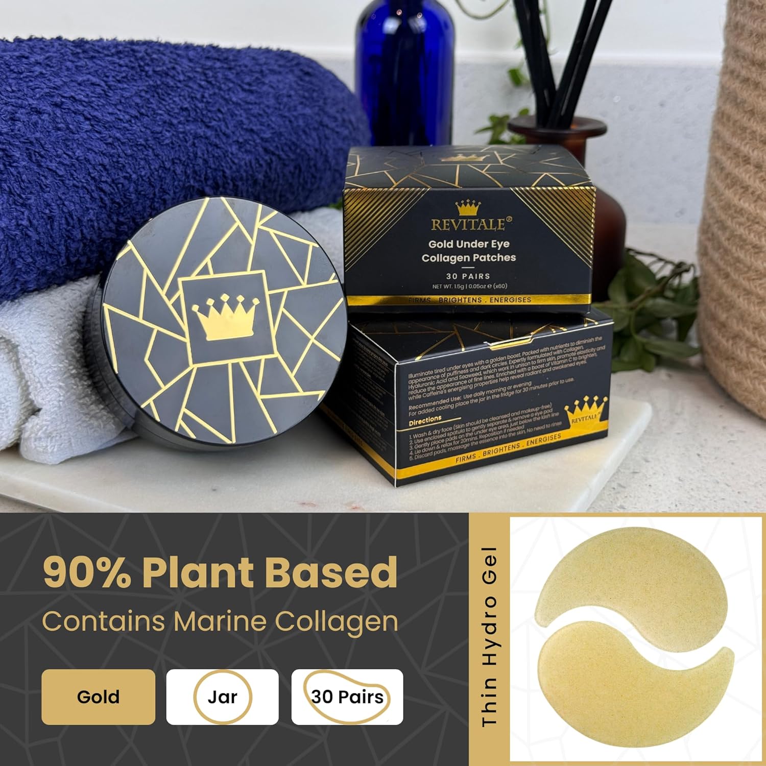Thumbnail 4 de Revitale 24k Gold Under Eye Collagen Patches – Kollagen-Augenpads gegen Augenringe und Schwellungen (Glas, 30 Paar)