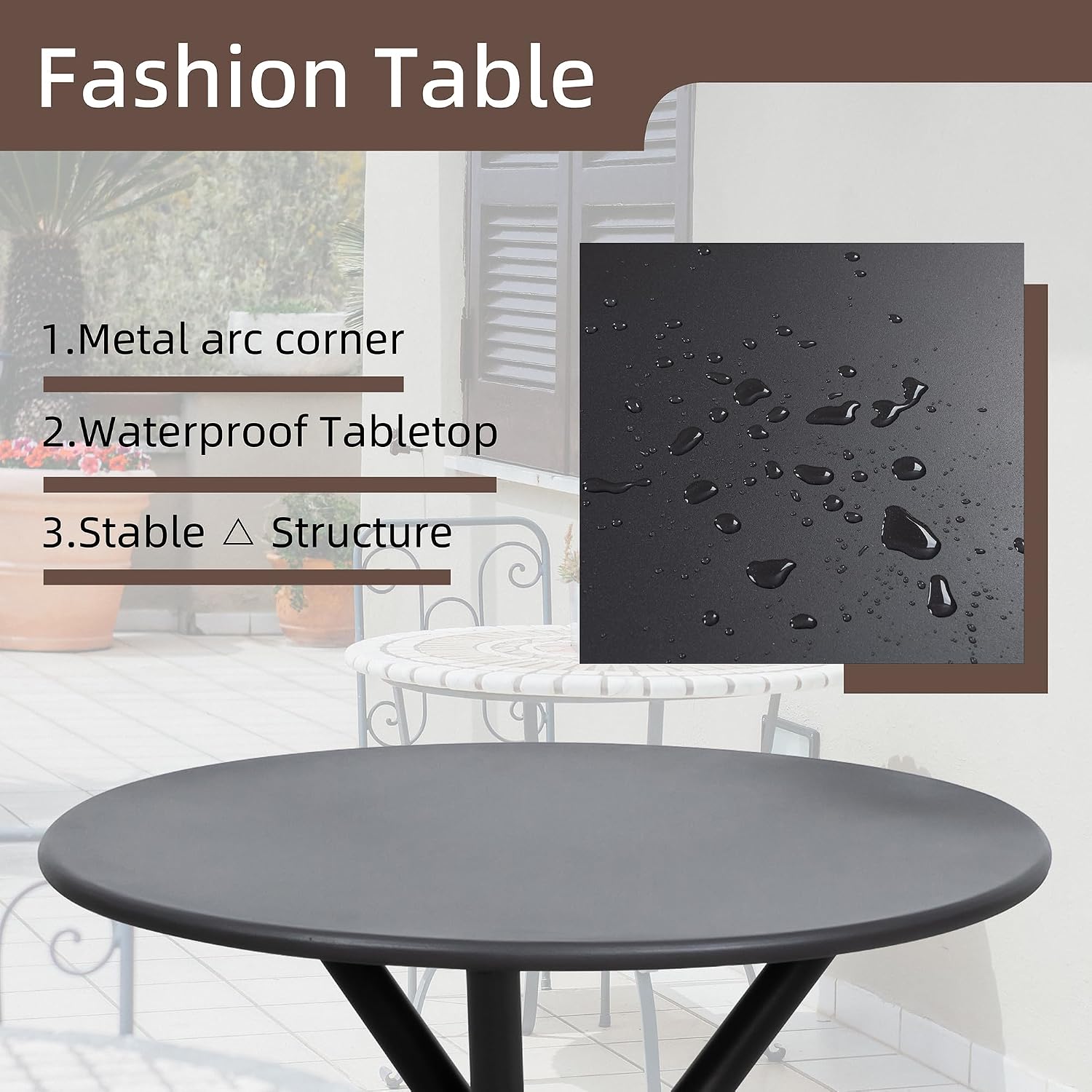 Detalle de Shintenchi BSTSL3 3-Piece Patio Bistro Set with Black Textilene Chairs