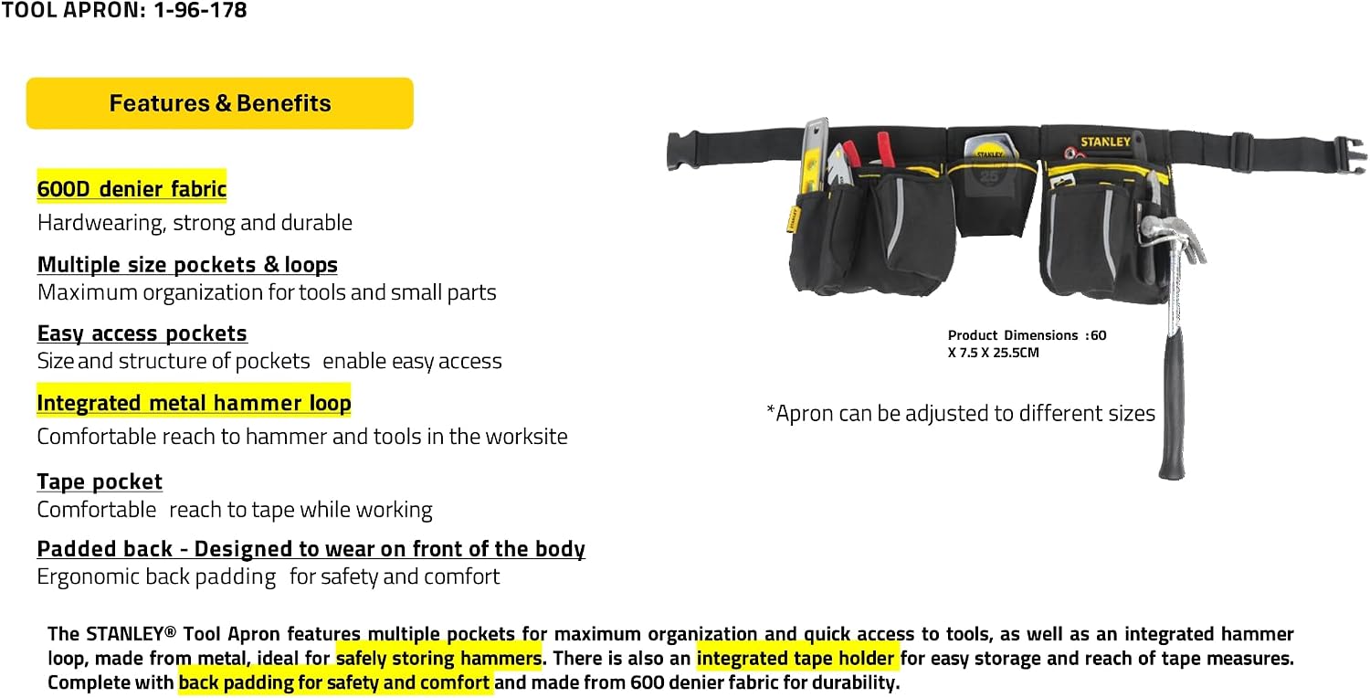Thumbnail 4 de STANLEY Tablier porte-outils essentiel (1-96-178) – robuste et organisé pour le chantier