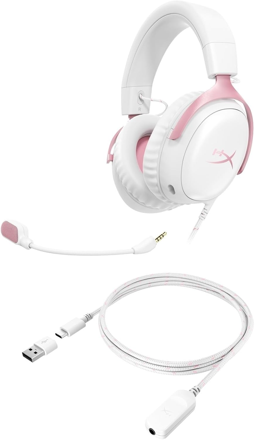 Detalle 2 de HyperX Cloud III cuffie gaming con microfono cardioide staccabile, USB-C/USB-A e jack 3,5 mm (rosa)